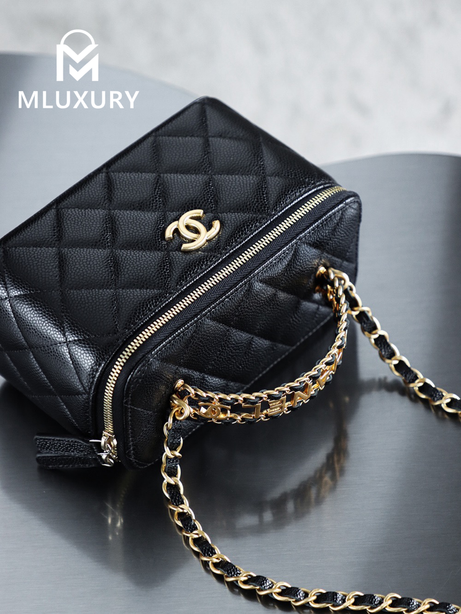 CHANEL 22S Perforated Makeup Bag, Black