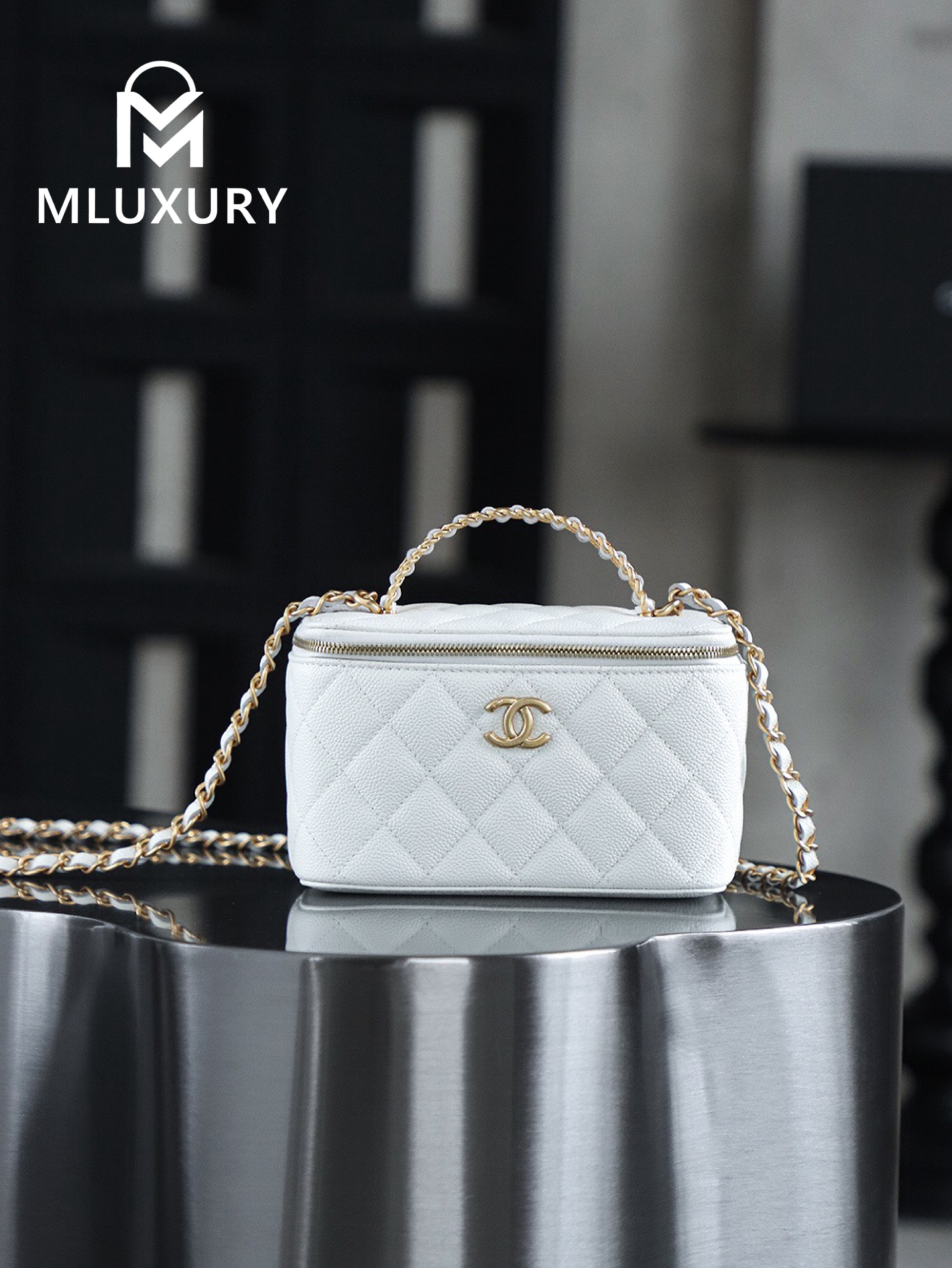 CHANEL 22S Perforated Makeup Bag, White