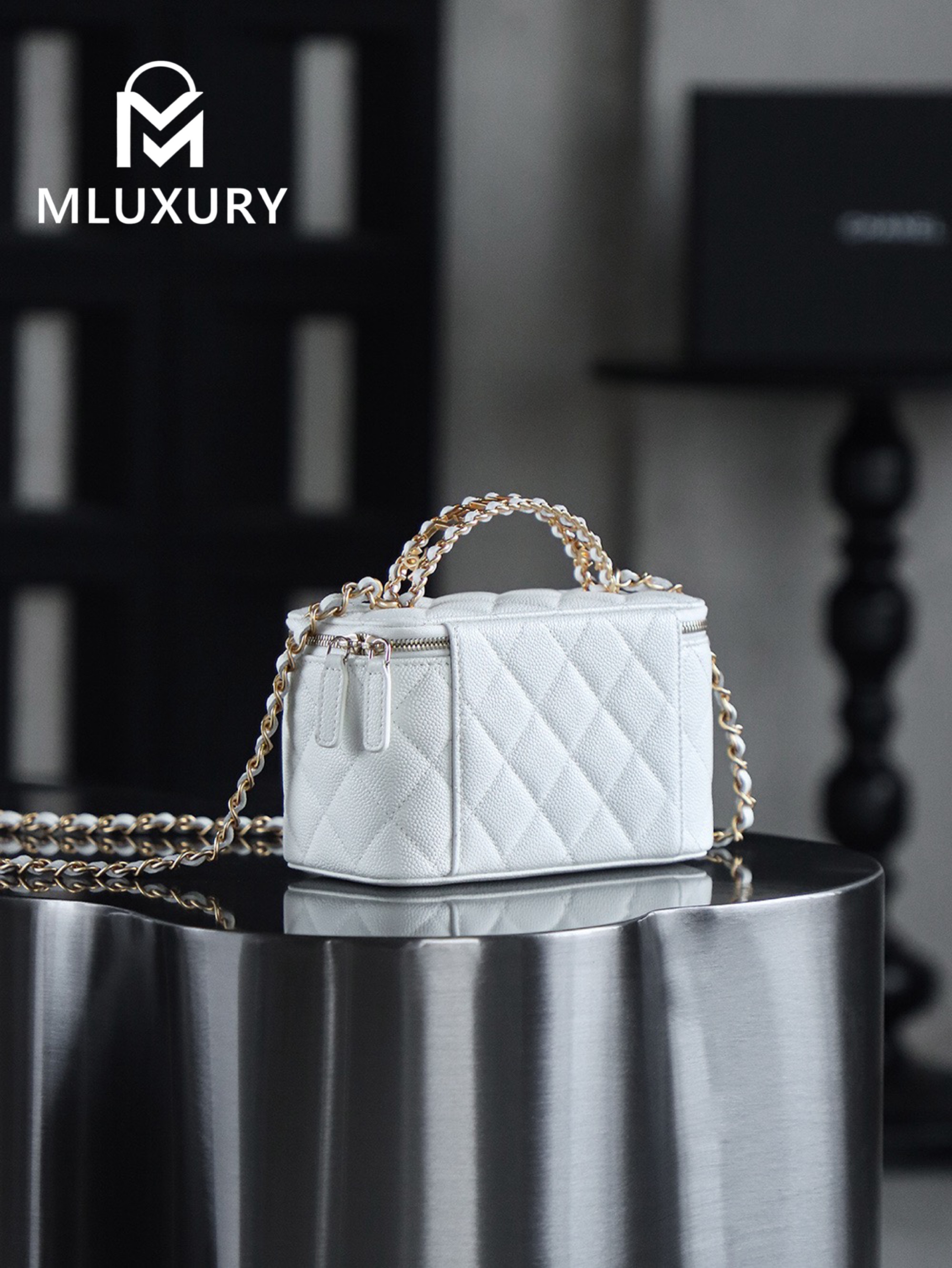 CHANEL 22S Perforated Makeup Bag, White