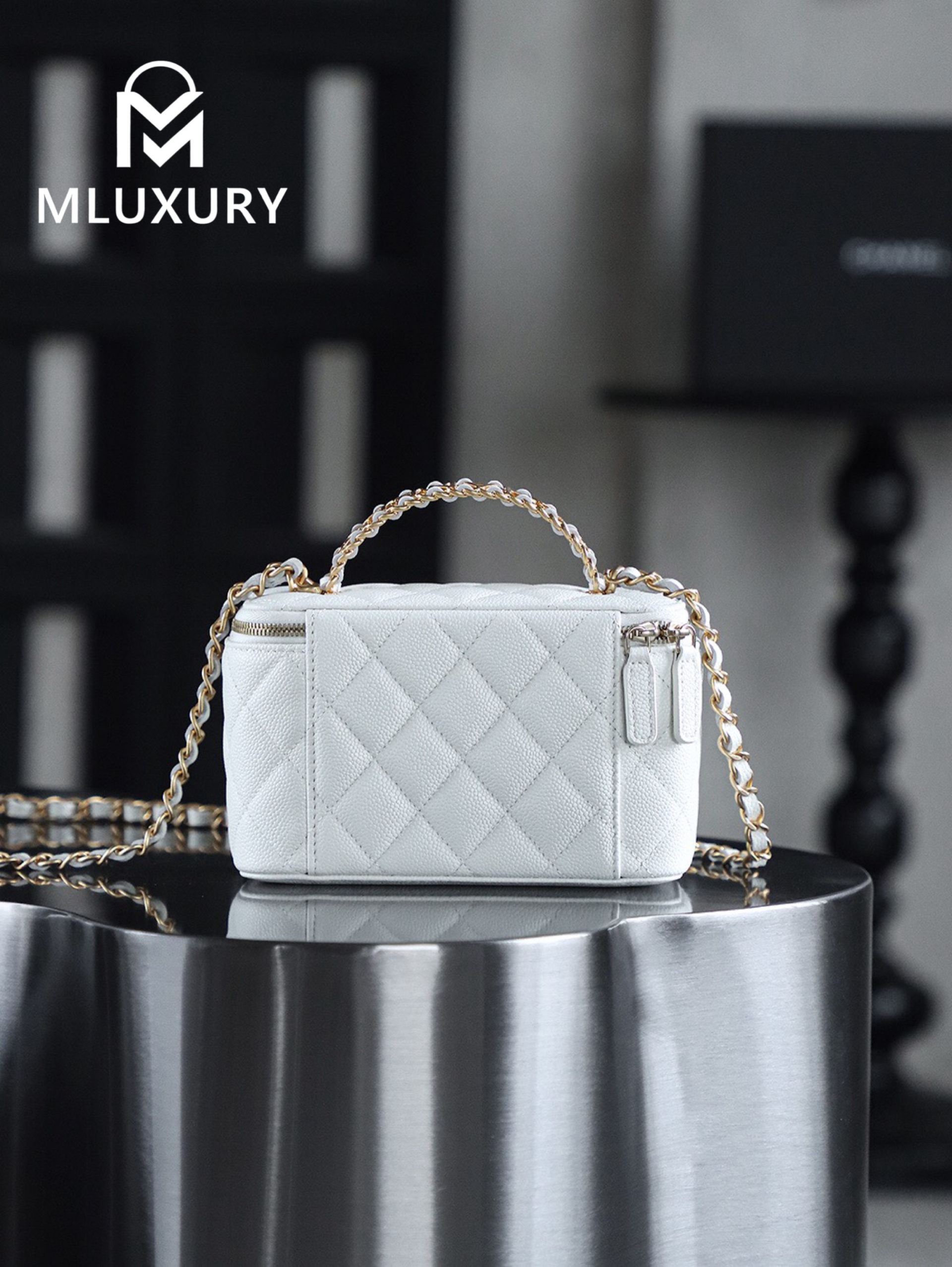 CHANEL 22S Perforated Makeup Bag, White