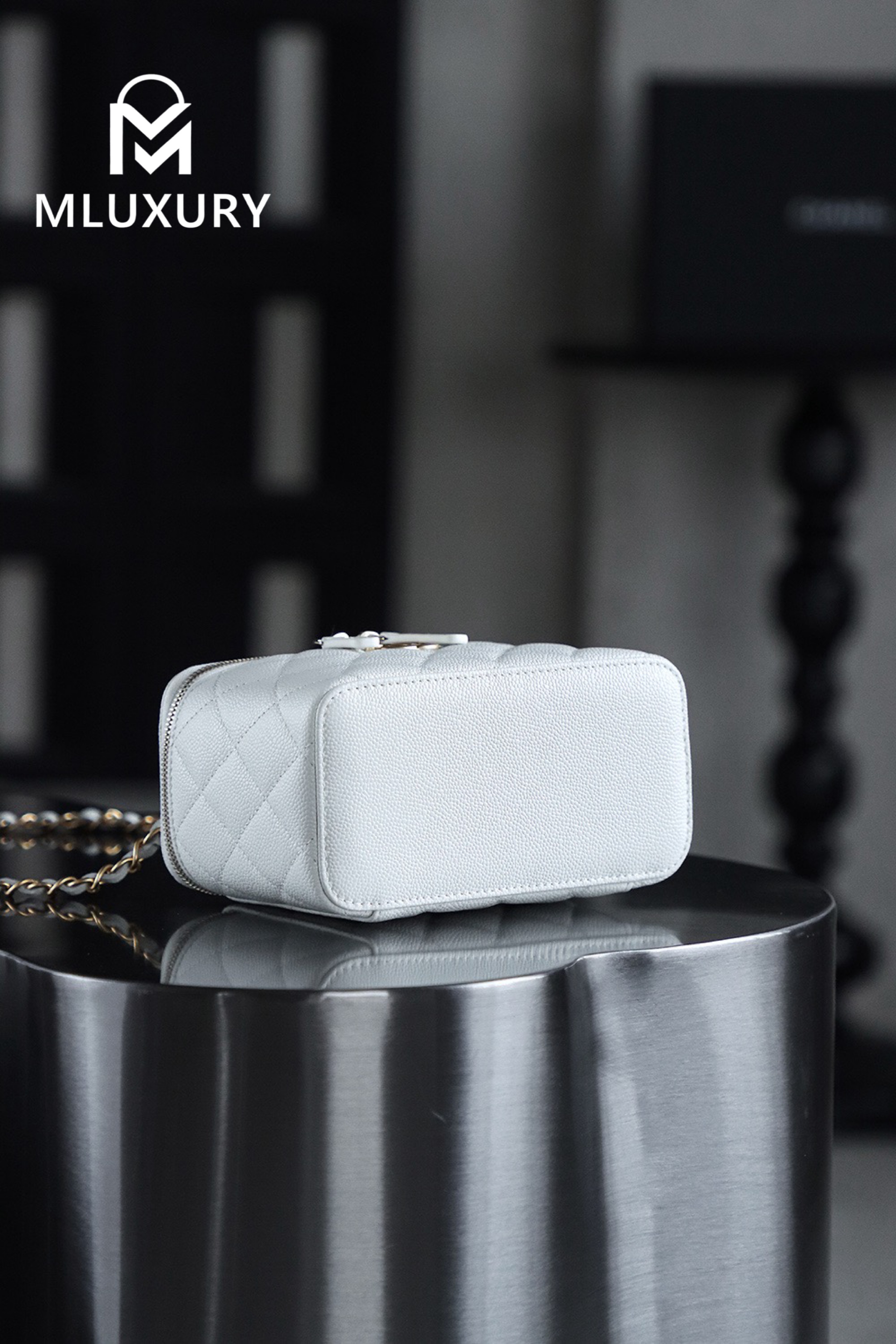 CHANEL 22S Perforated Makeup Bag, White