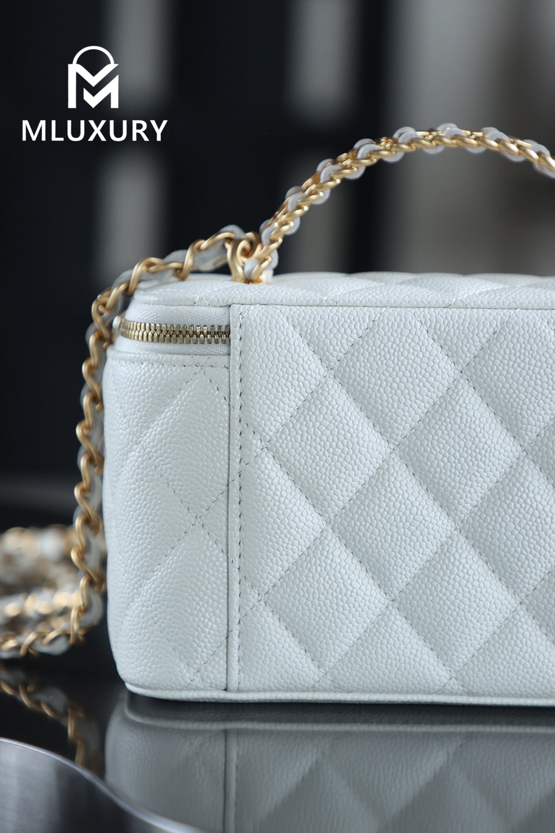 CHANEL 22S Perforated Makeup Bag, White