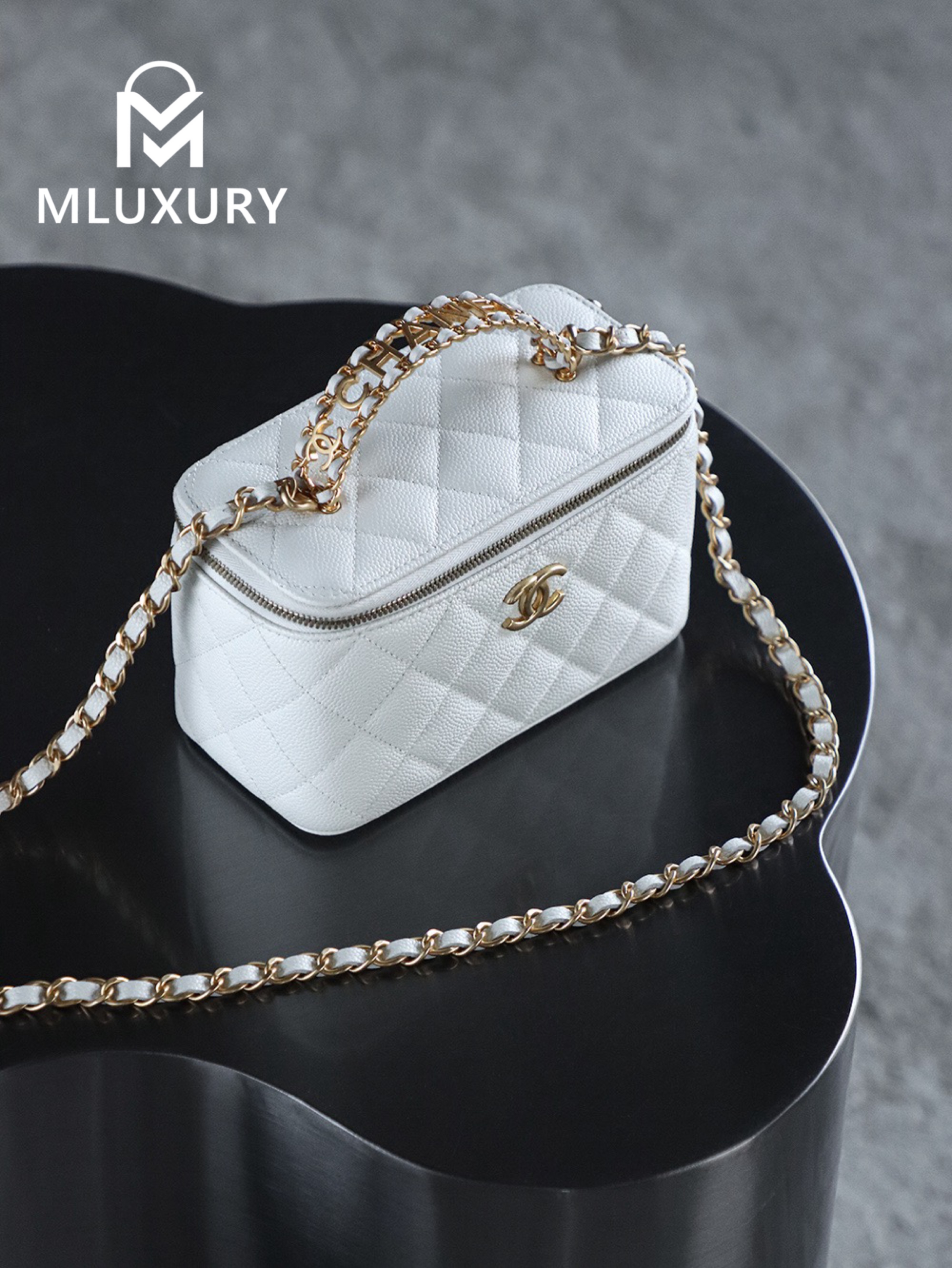 CHANEL 22S Perforated Makeup Bag, White
