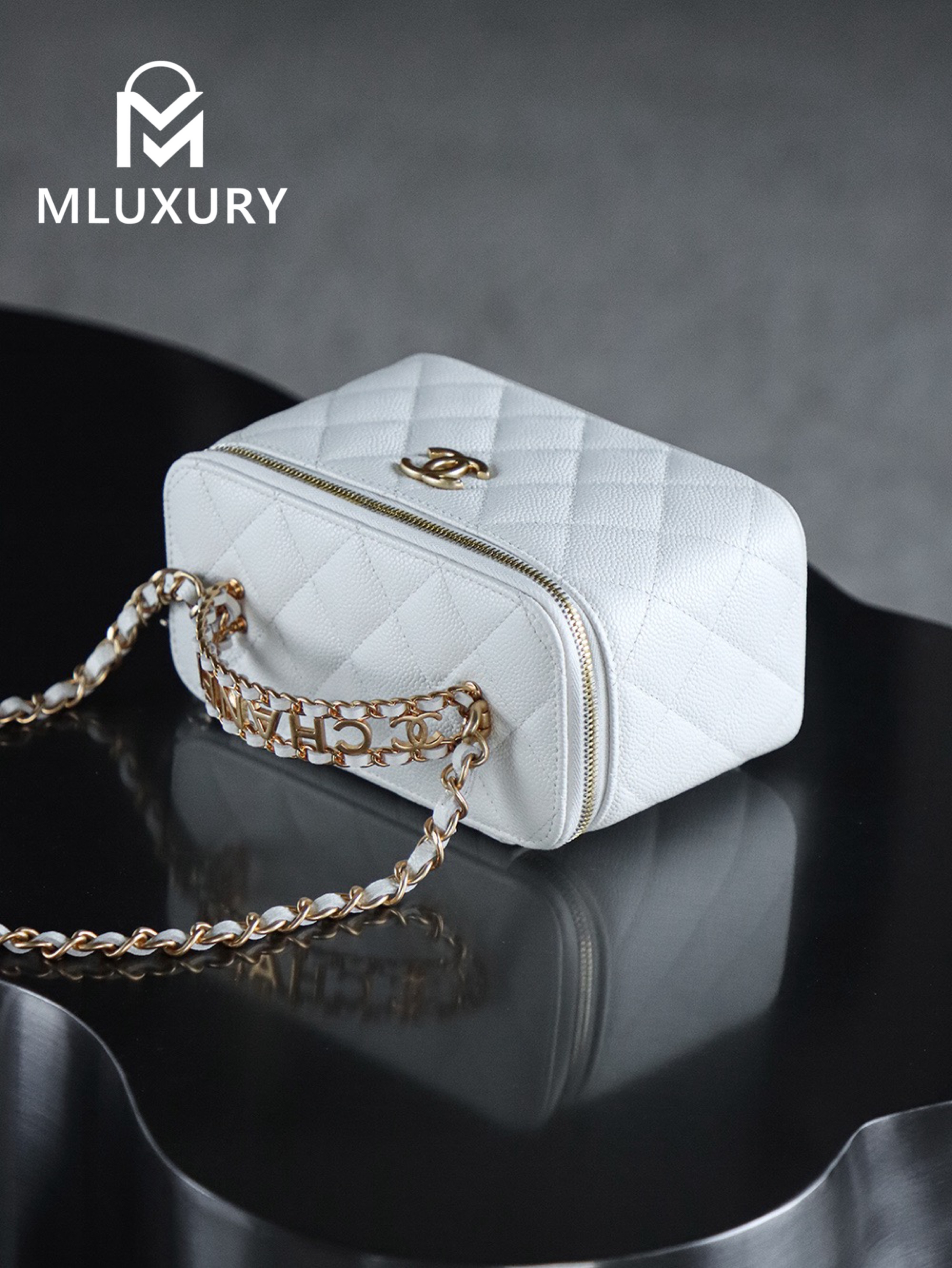 CHANEL 22S Perforated Makeup Bag, White