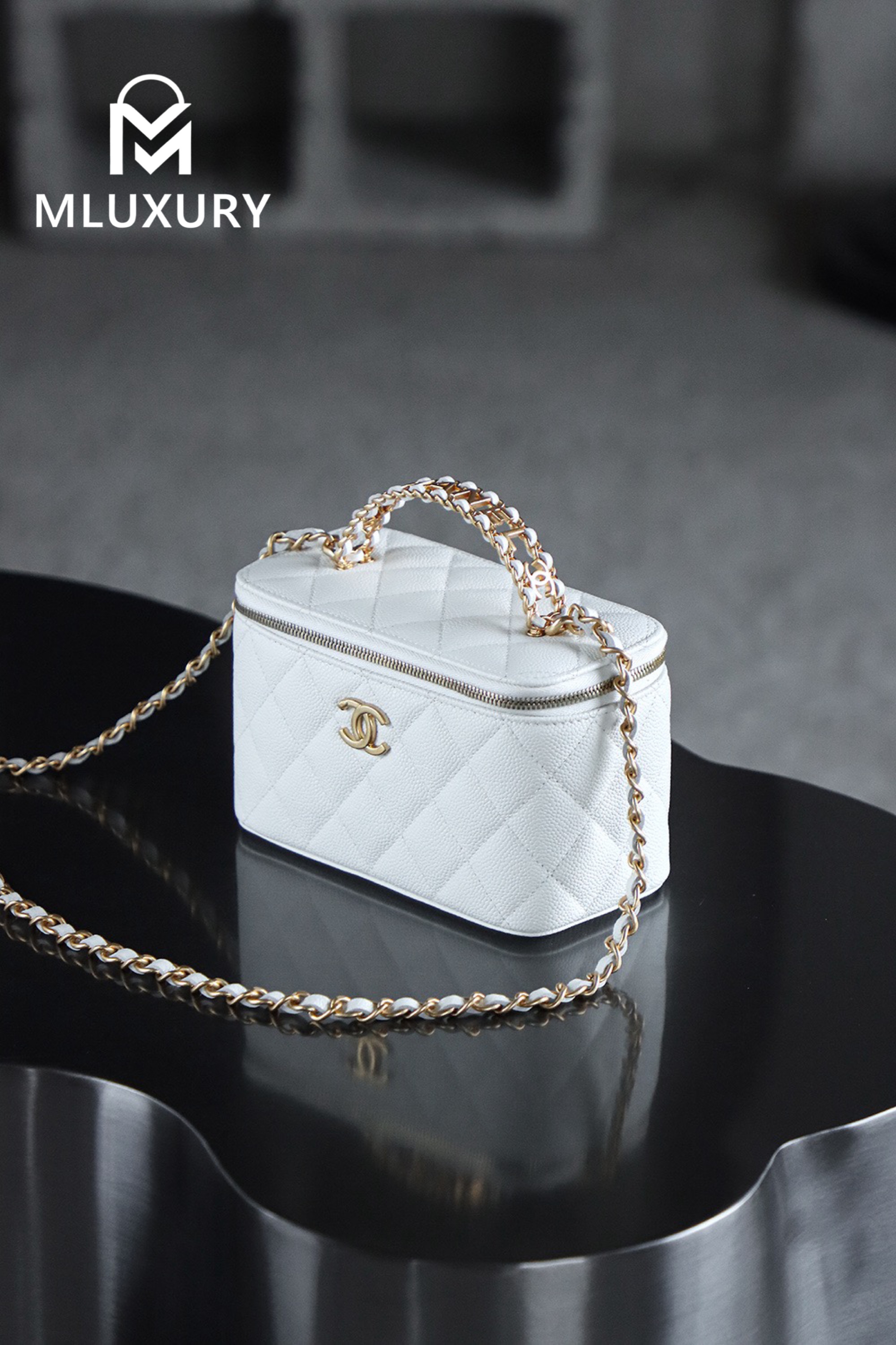 CHANEL 22S Perforated Makeup Bag, White