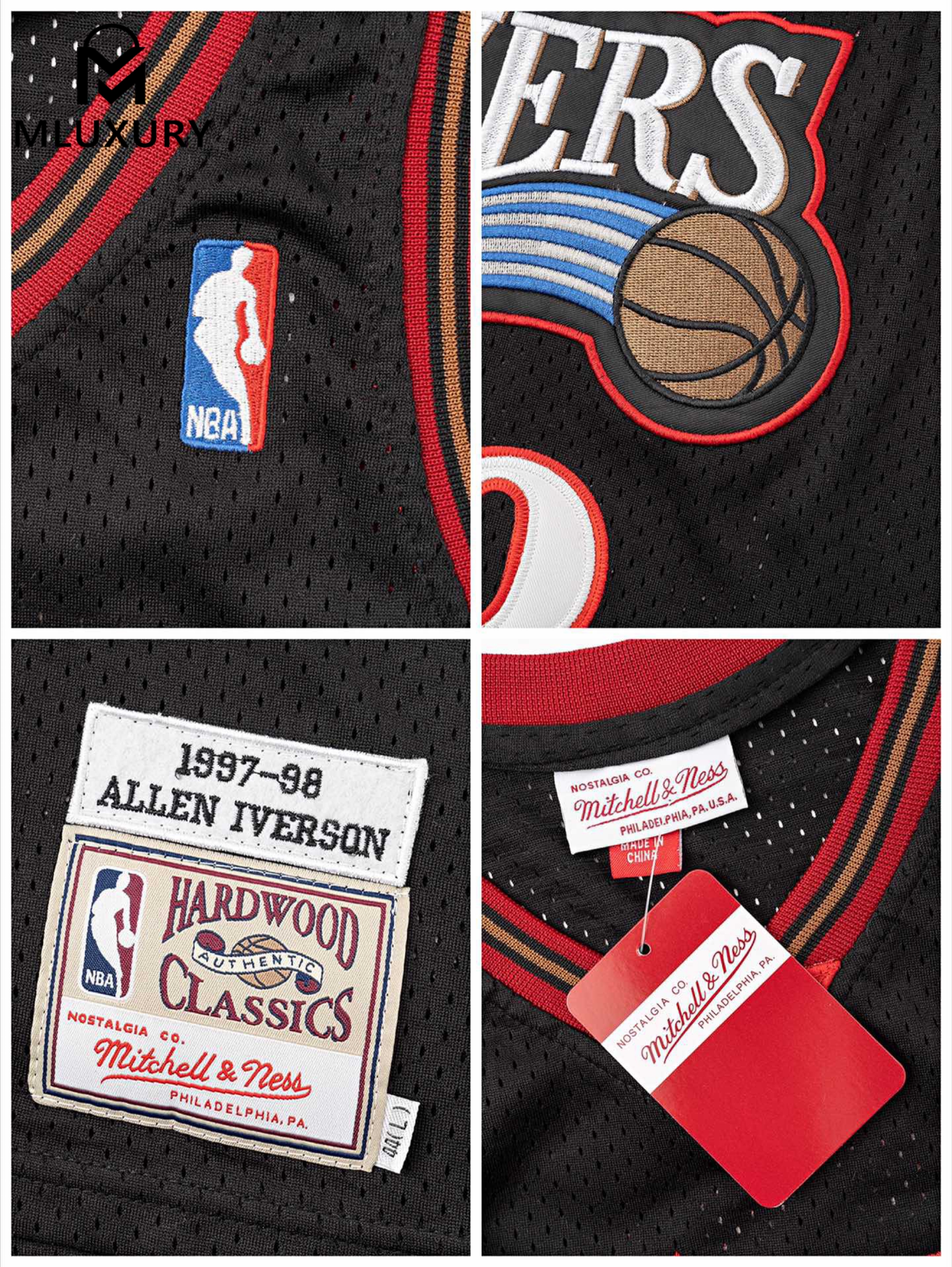 Mitchell & Ness Retro Jersey, AU Player Edition, 1997–98 Season  NBA Philadelphia 76ers Allen Iverson NO.3 Embroidered Jersey