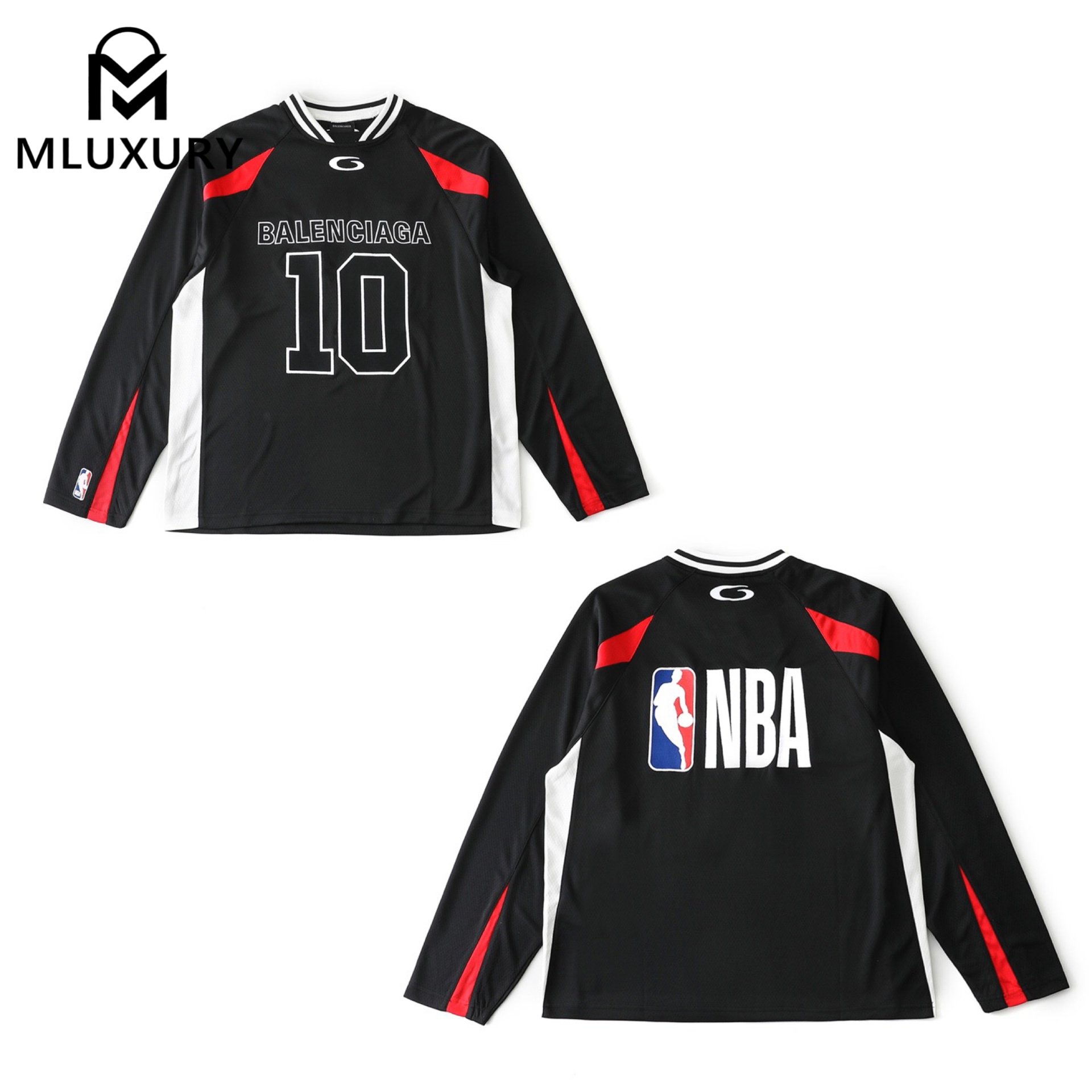 Balenciaga x NBA SS26 Collaboration: Crew Neck, Color-Blocked Mesh Fabric, Oversized Long-Sleeve T-Shirt, Loose Fit, Unisex.