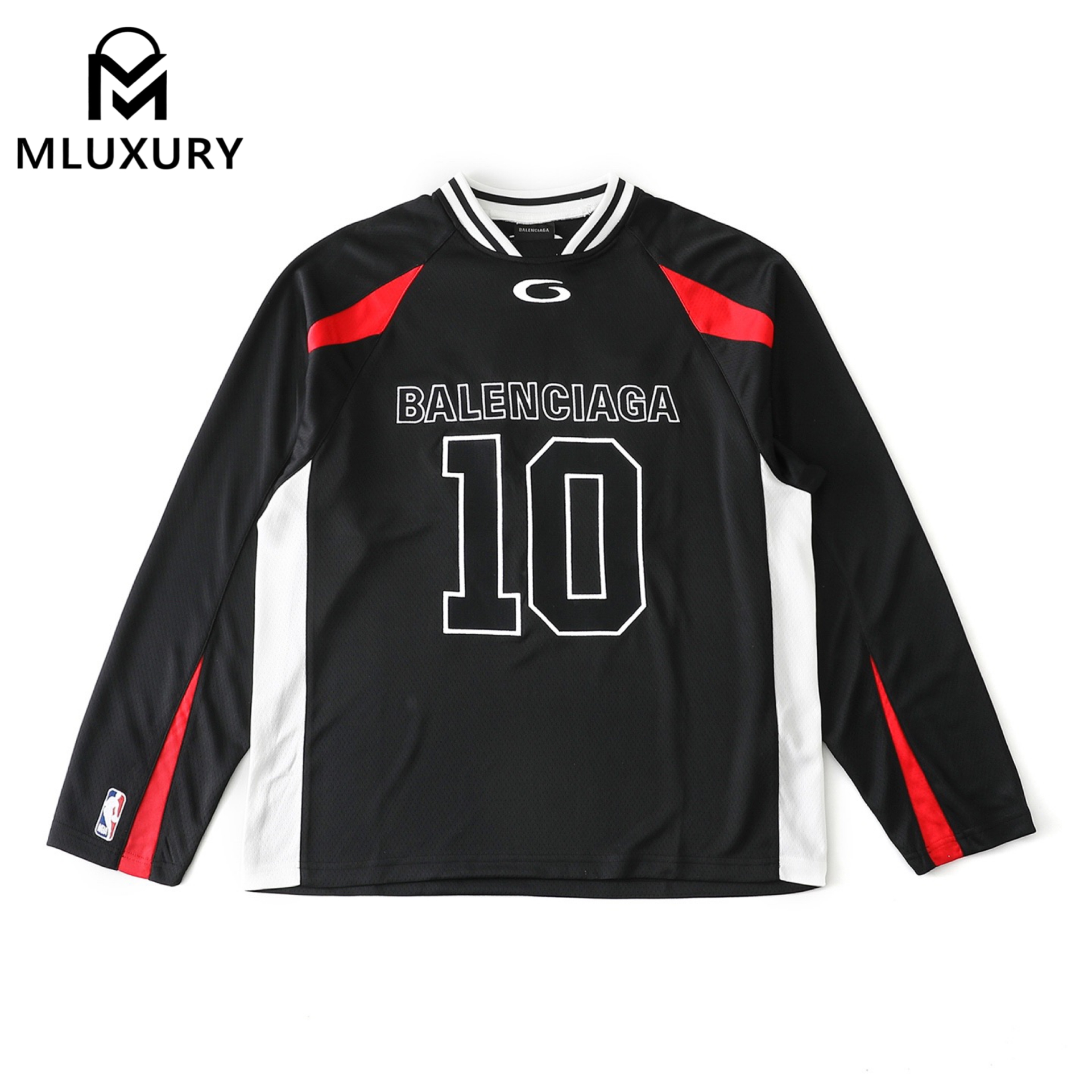 Balenciaga x NBA SS26 Collaboration: Crew Neck, Color-Blocked Mesh Fabric, Oversized Long-Sleeve T-Shirt, Loose Fit, Unisex.