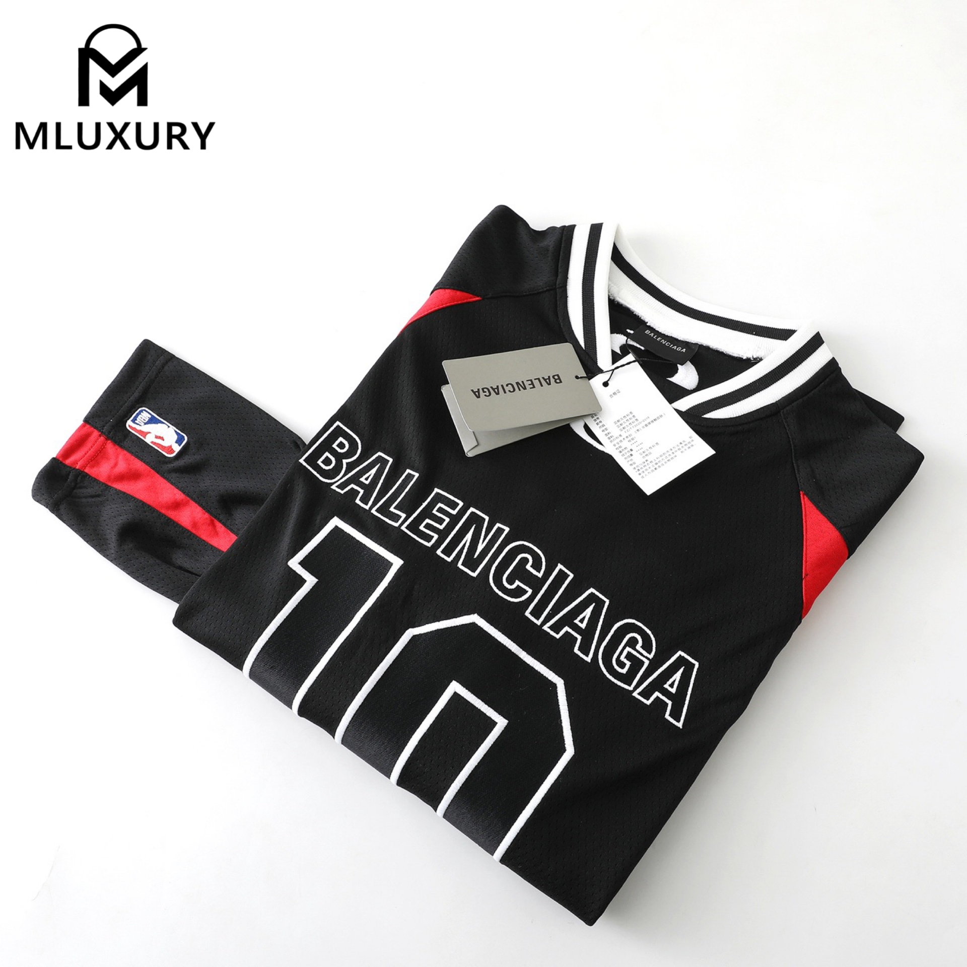 Balenciaga x NBA SS26 Collaboration: Crew Neck, Color-Blocked Mesh Fabric, Oversized Long-Sleeve T-Shirt, Loose Fit, Unisex.