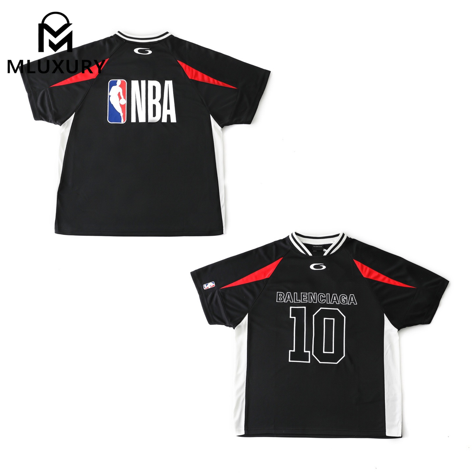Balenciaga × NBA SS26 Collaboration Crew Neck Color-Blocked Ribbed Technical Mesh Fabric Oversized Short-Sleeve T-Shirt, Loose Fit, Unisex