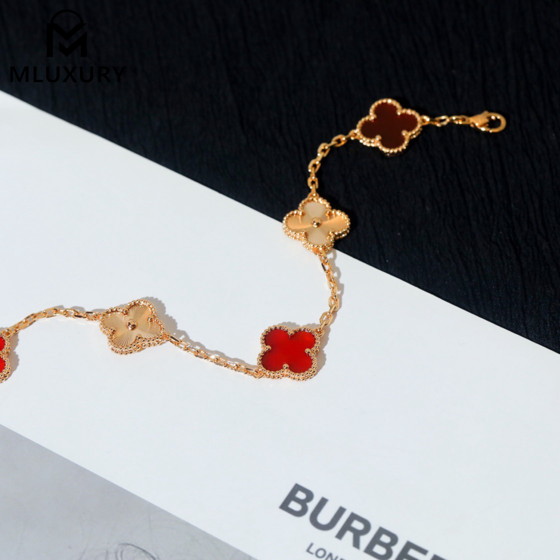 Van Cleef & Arpels Carnelian Four-Leaf Clover Bracelet with Gem-cut Floral Design