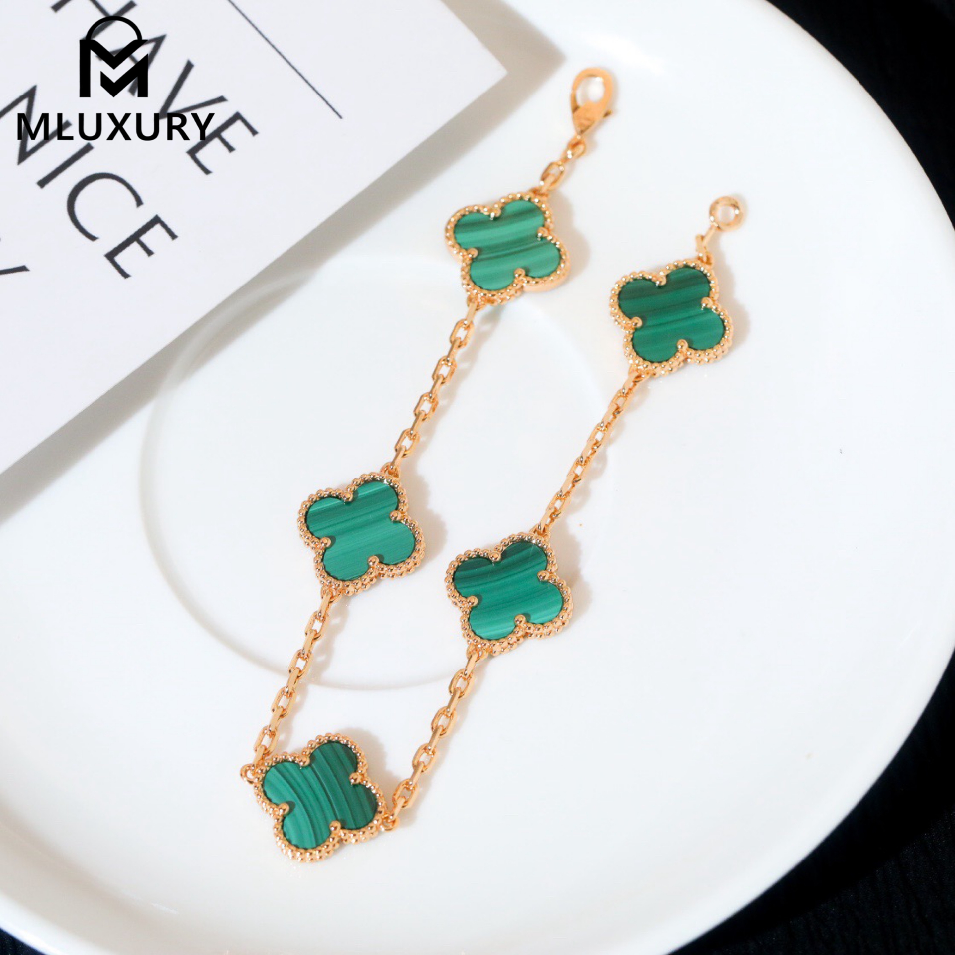 Van Cleef & Arpels Super Clone Malachite Natural Stone Five-Color Bracelet
