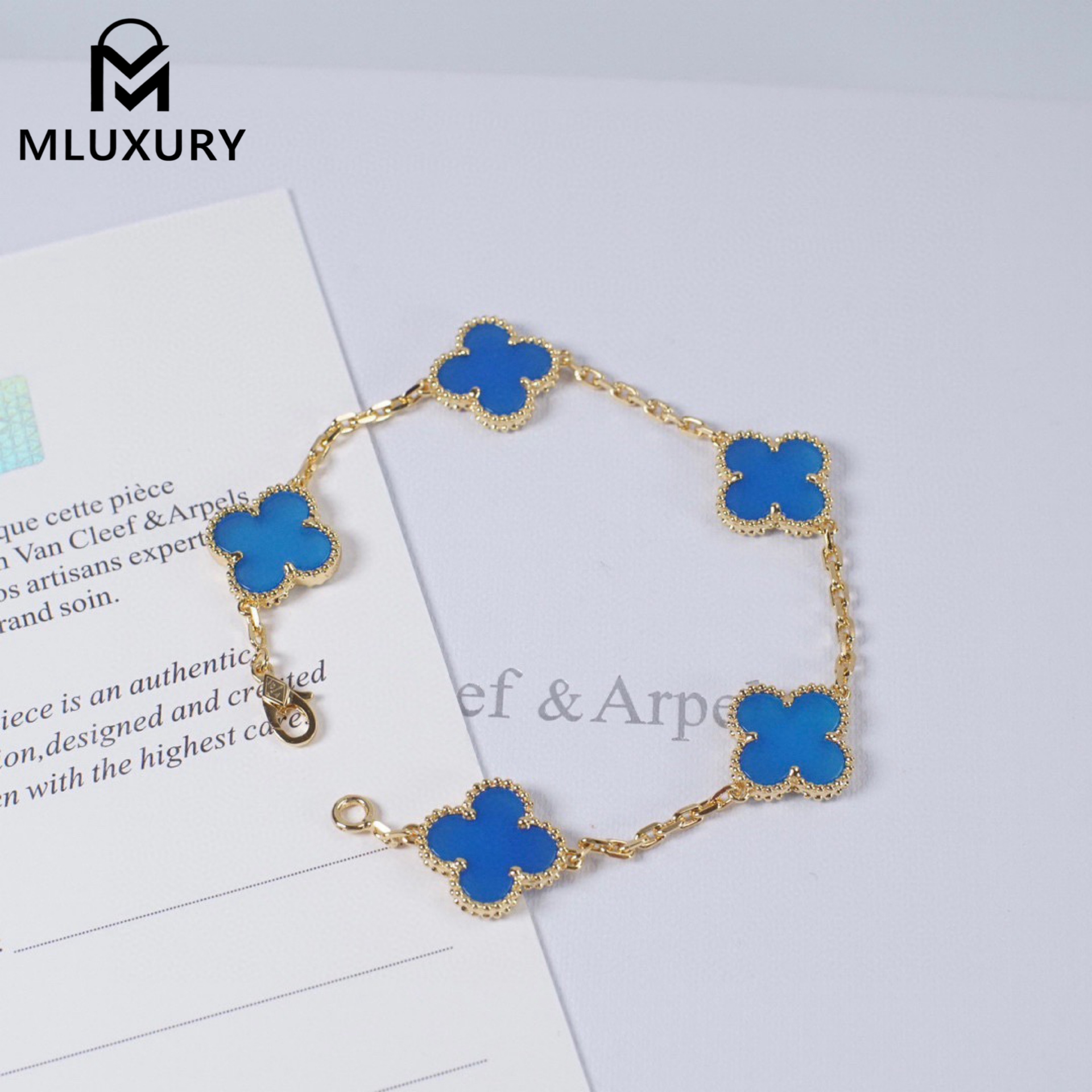 Van Cleef & Arpels Blue Four-Leaf Clover Bracelet