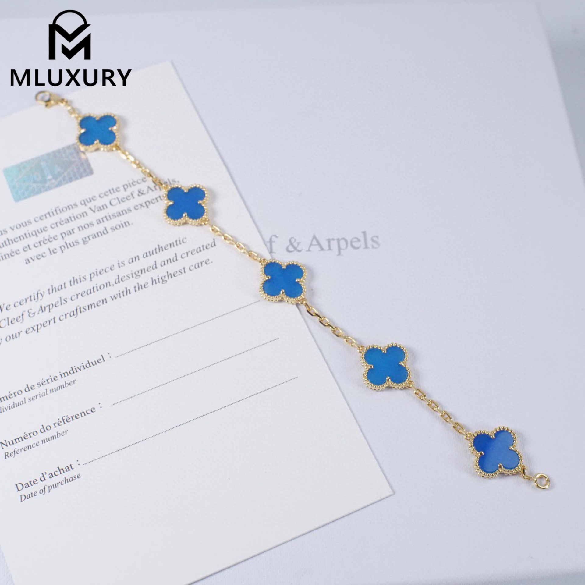 Van Cleef & Arpels Blue Four-Leaf Clover Bracelet