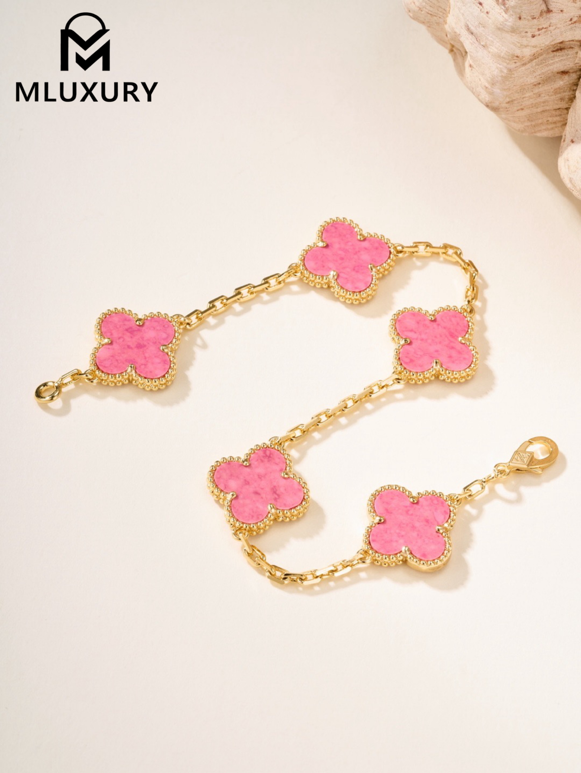 Van Cleef & Arpels Rose Stone Five-Flower Bracelet
