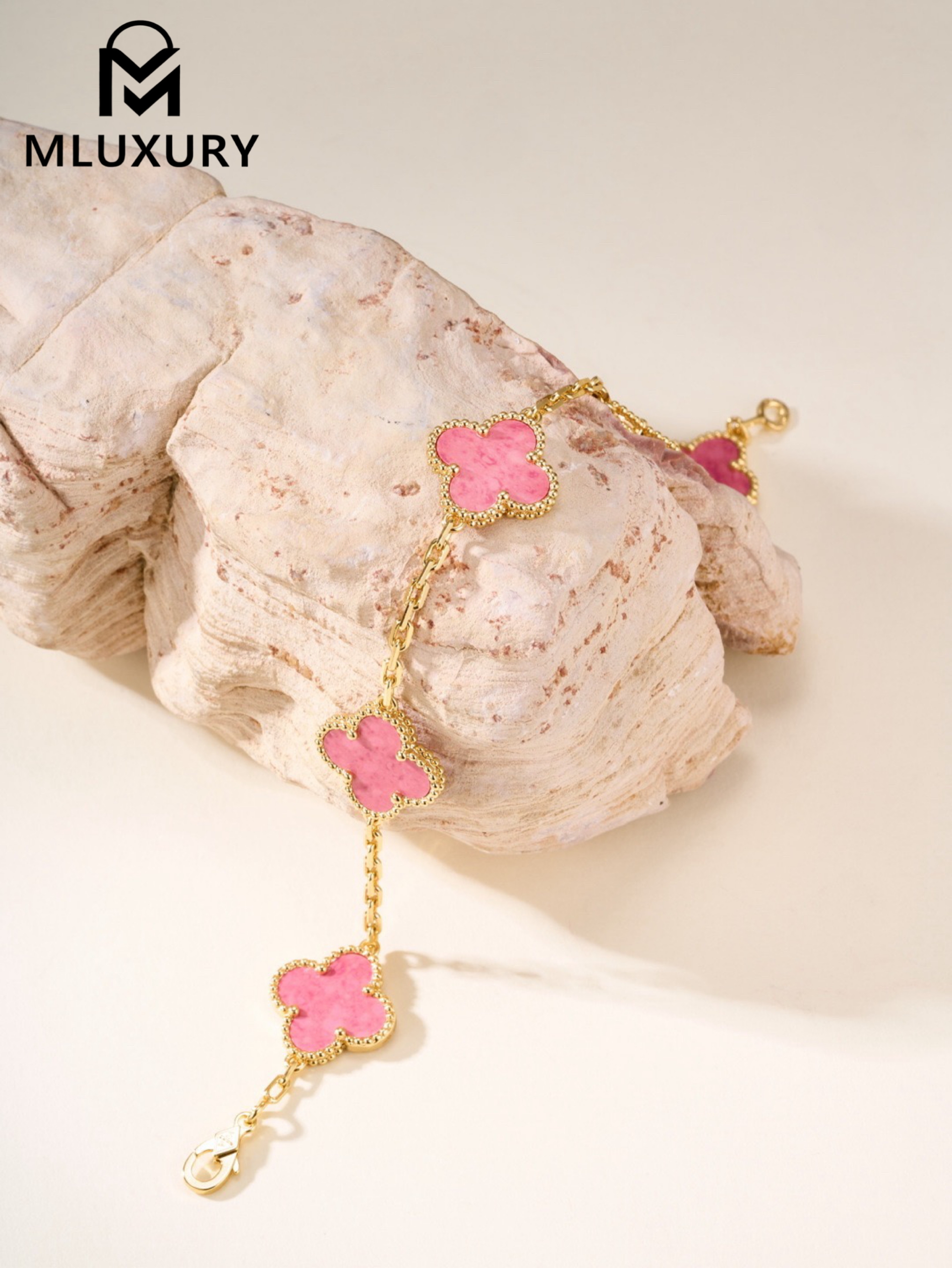 Van Cleef & Arpels Rose Stone Five-Flower Bracelet
