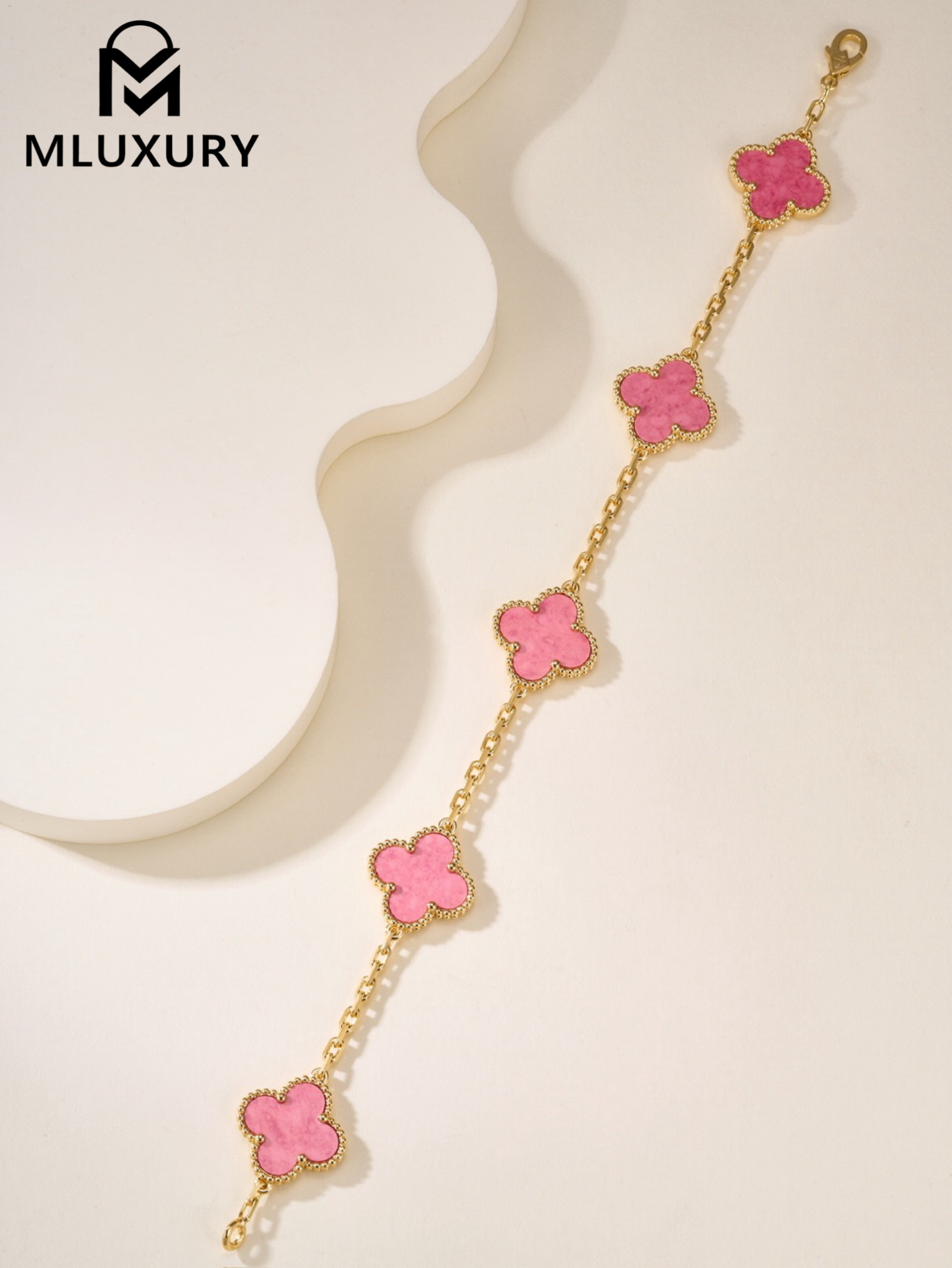 Van Cleef & Arpels Rose Stone Five-Flower Bracelet