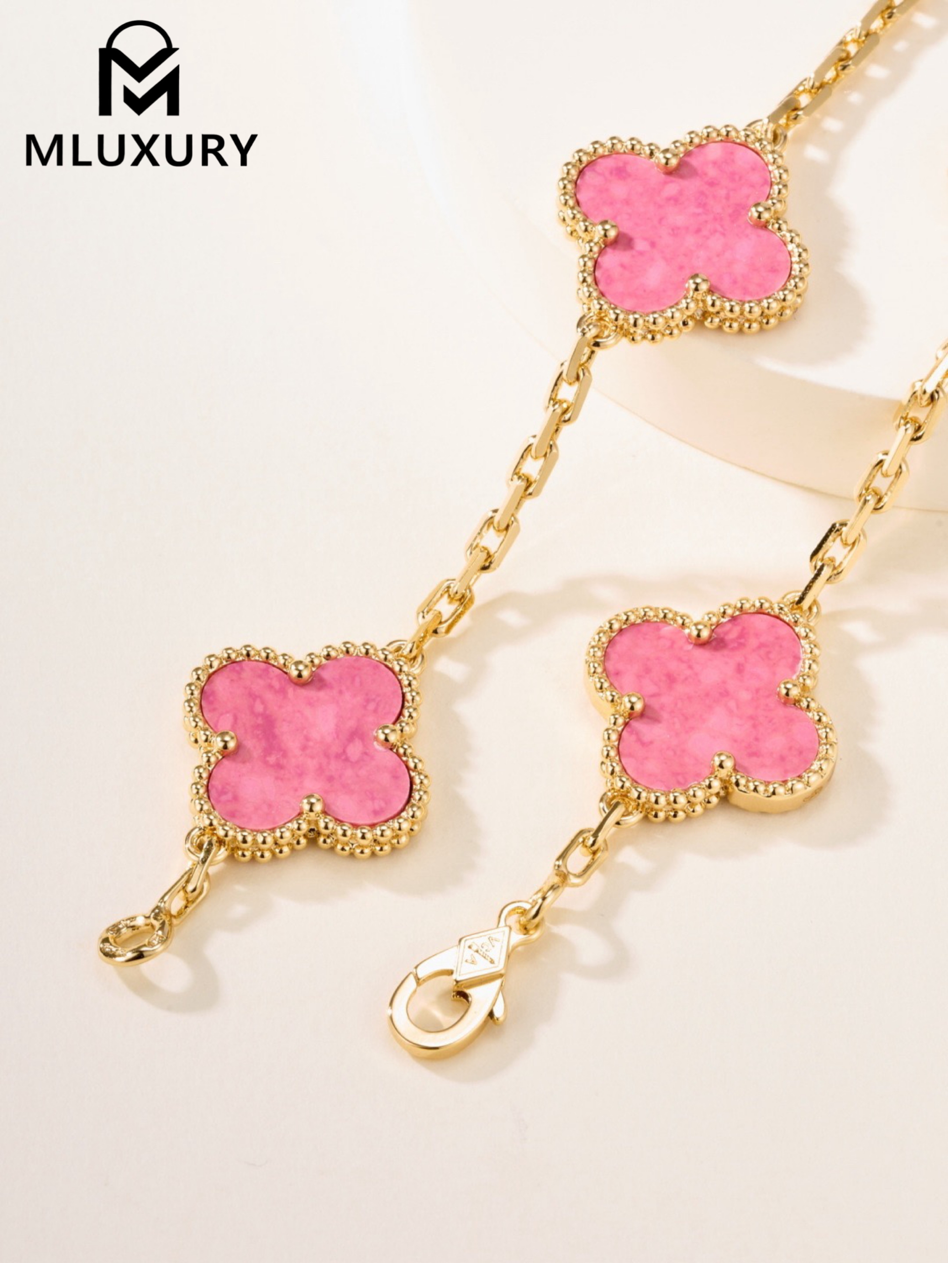 Van Cleef & Arpels Rose Stone Five-Flower Bracelet