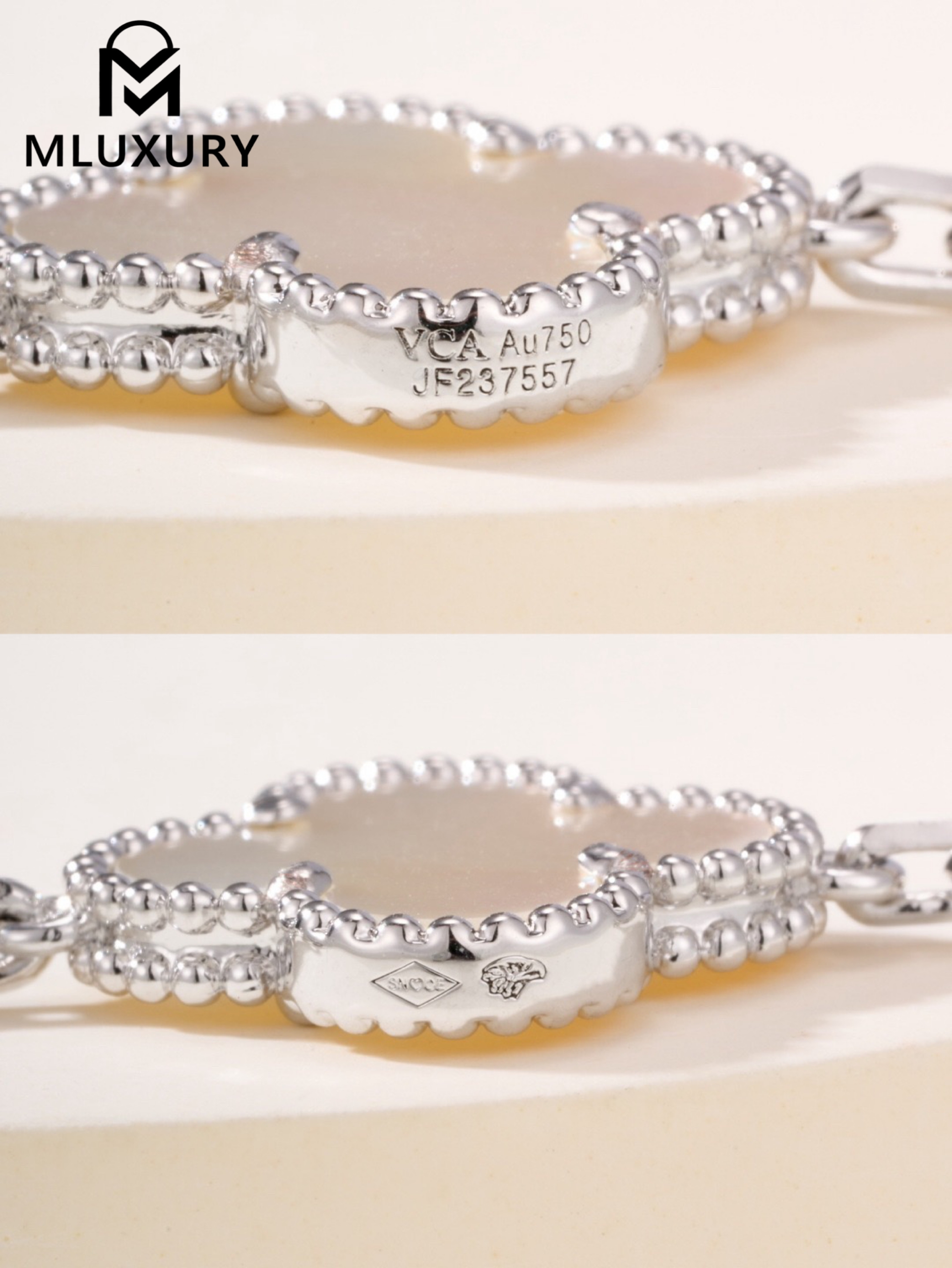 Van Cleef & Arpels White Mother-of-Pearl Floral Bracelet in White Gold