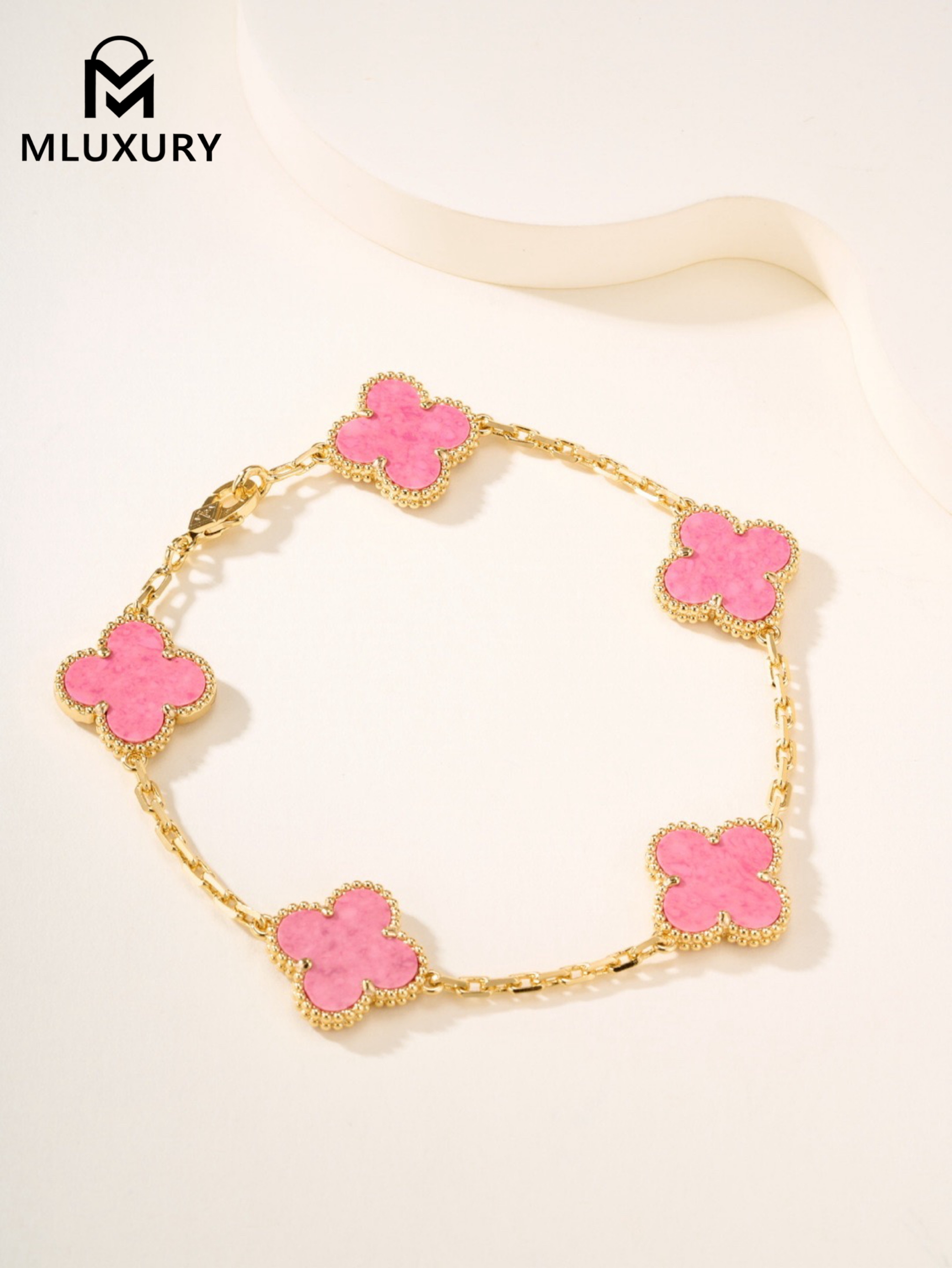 Van Cleef & Arpels Rose Stone Five-Flower Bracelet
