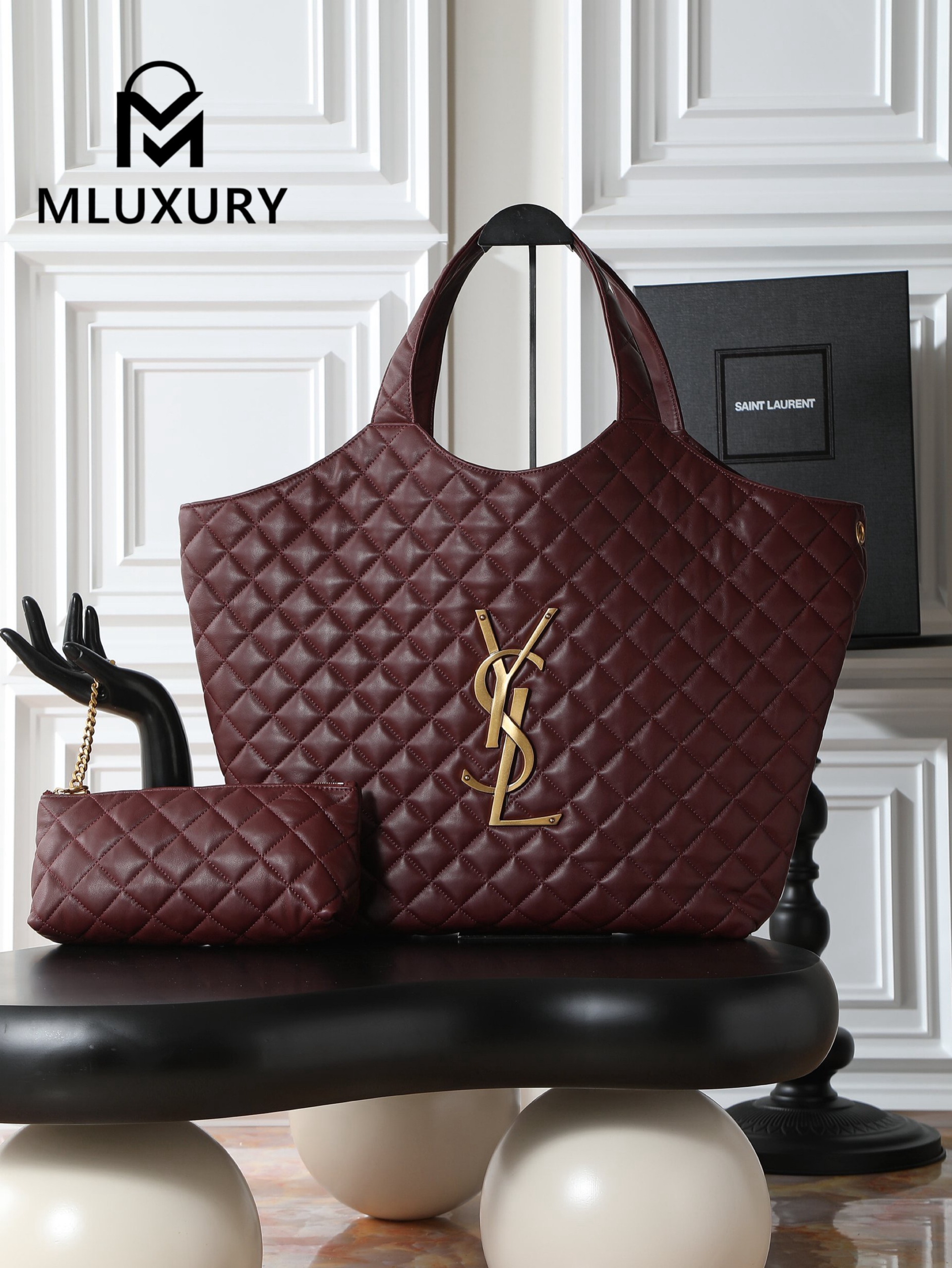 YSL ICARE Burgundy Lambskin Antique Gold