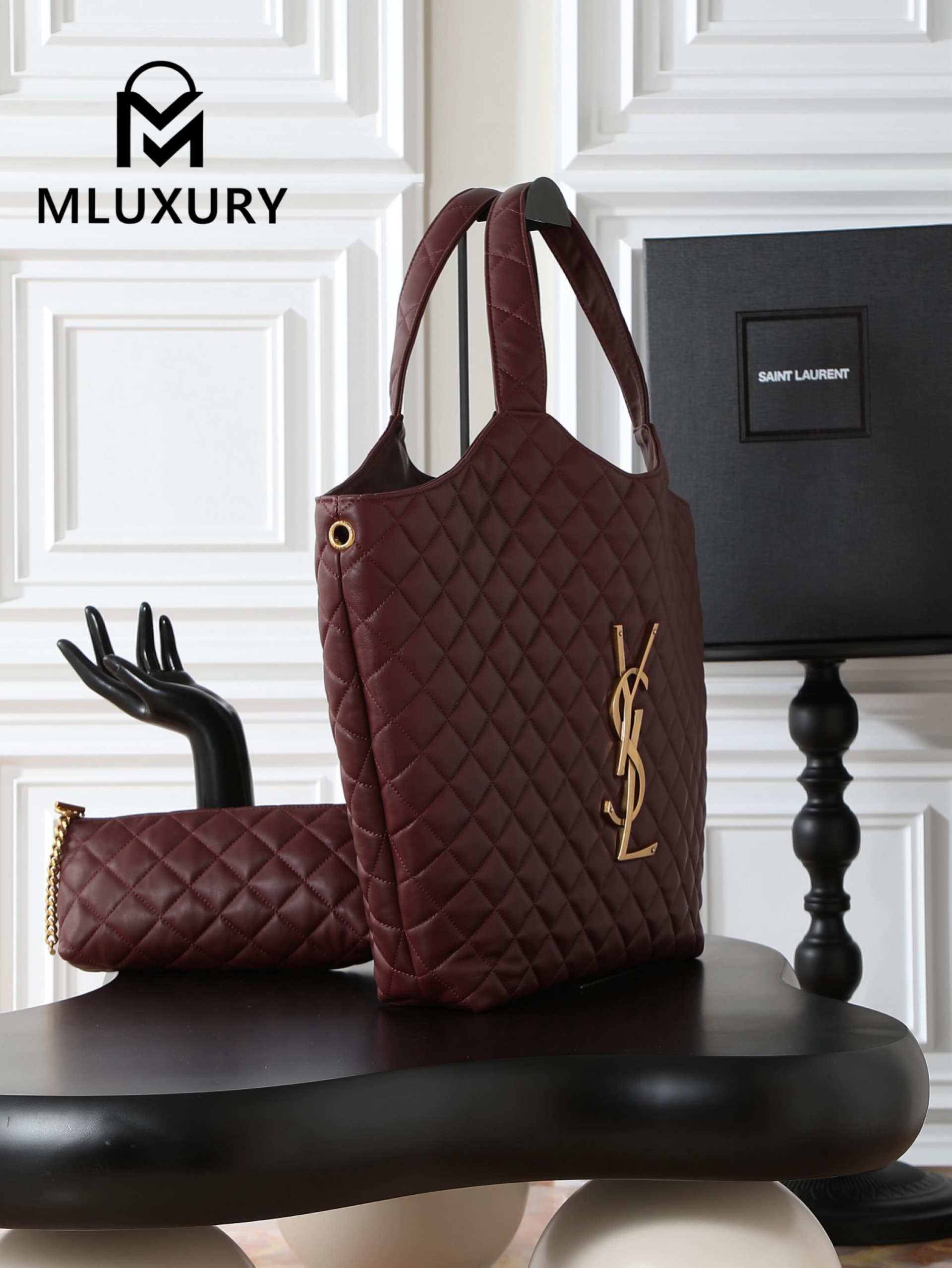 YSL ICARE Burgundy Lambskin Antique Gold