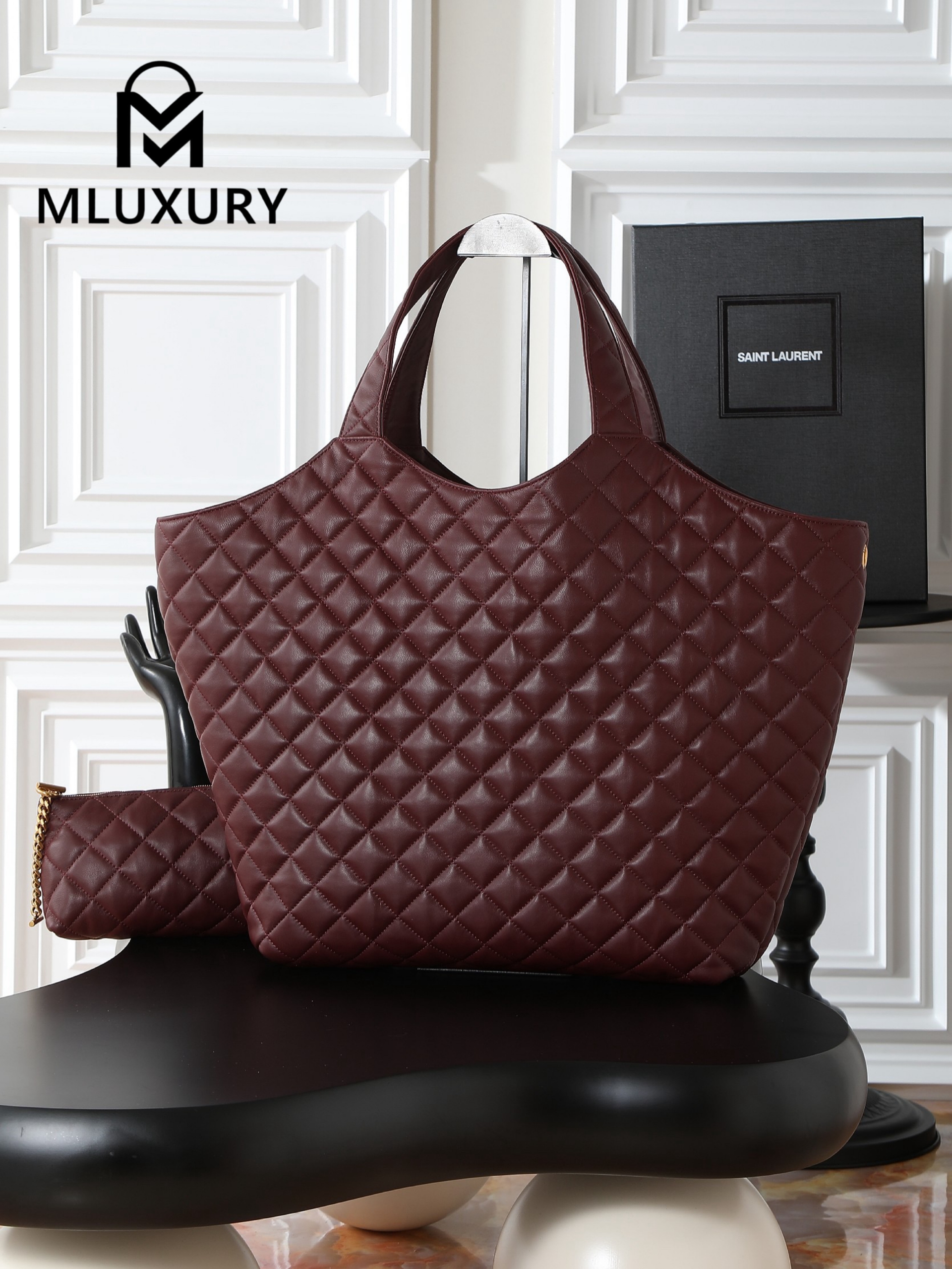 YSL ICARE Burgundy Lambskin Antique Gold