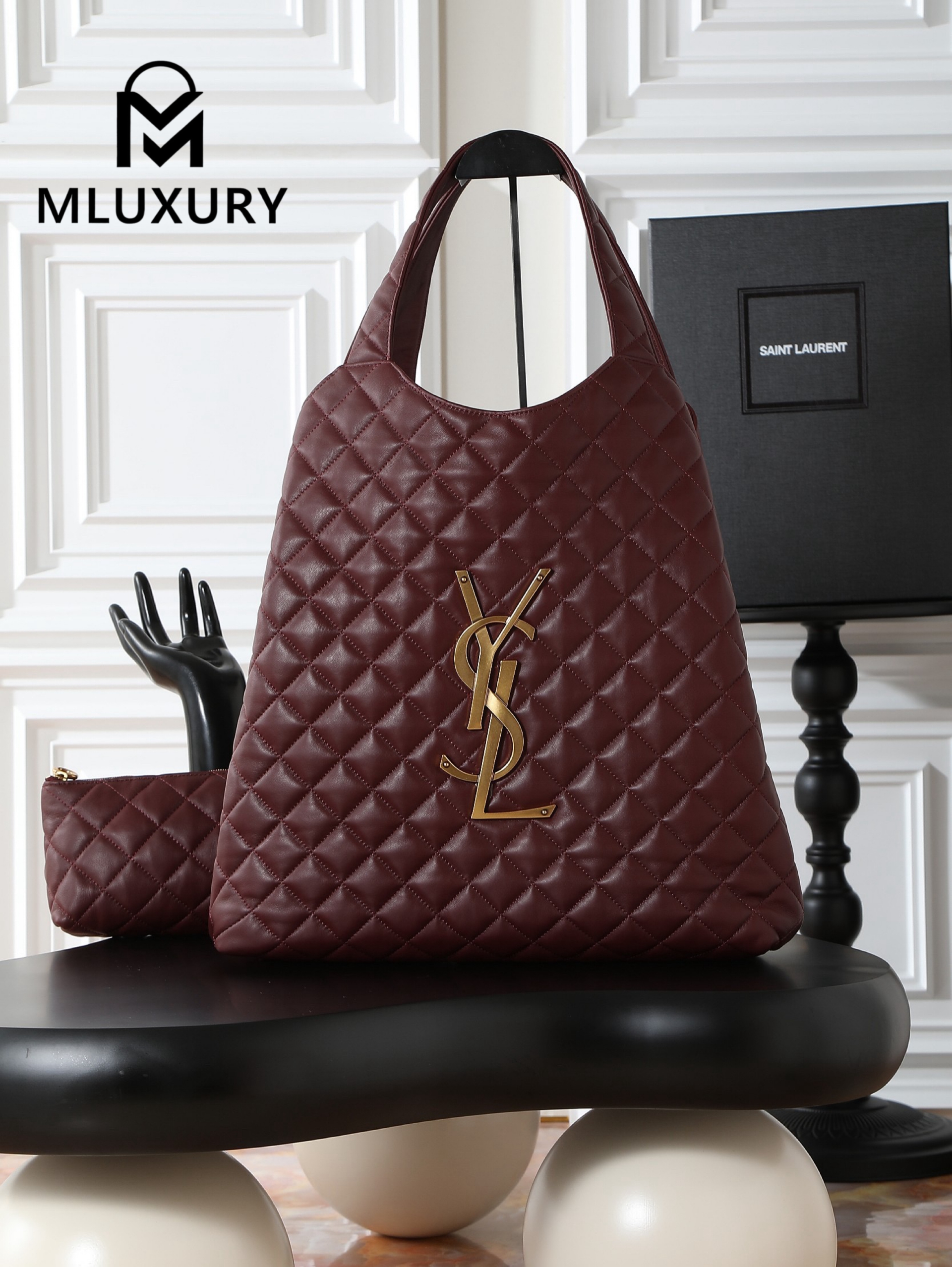 YSL ICARE Burgundy Lambskin Antique Gold