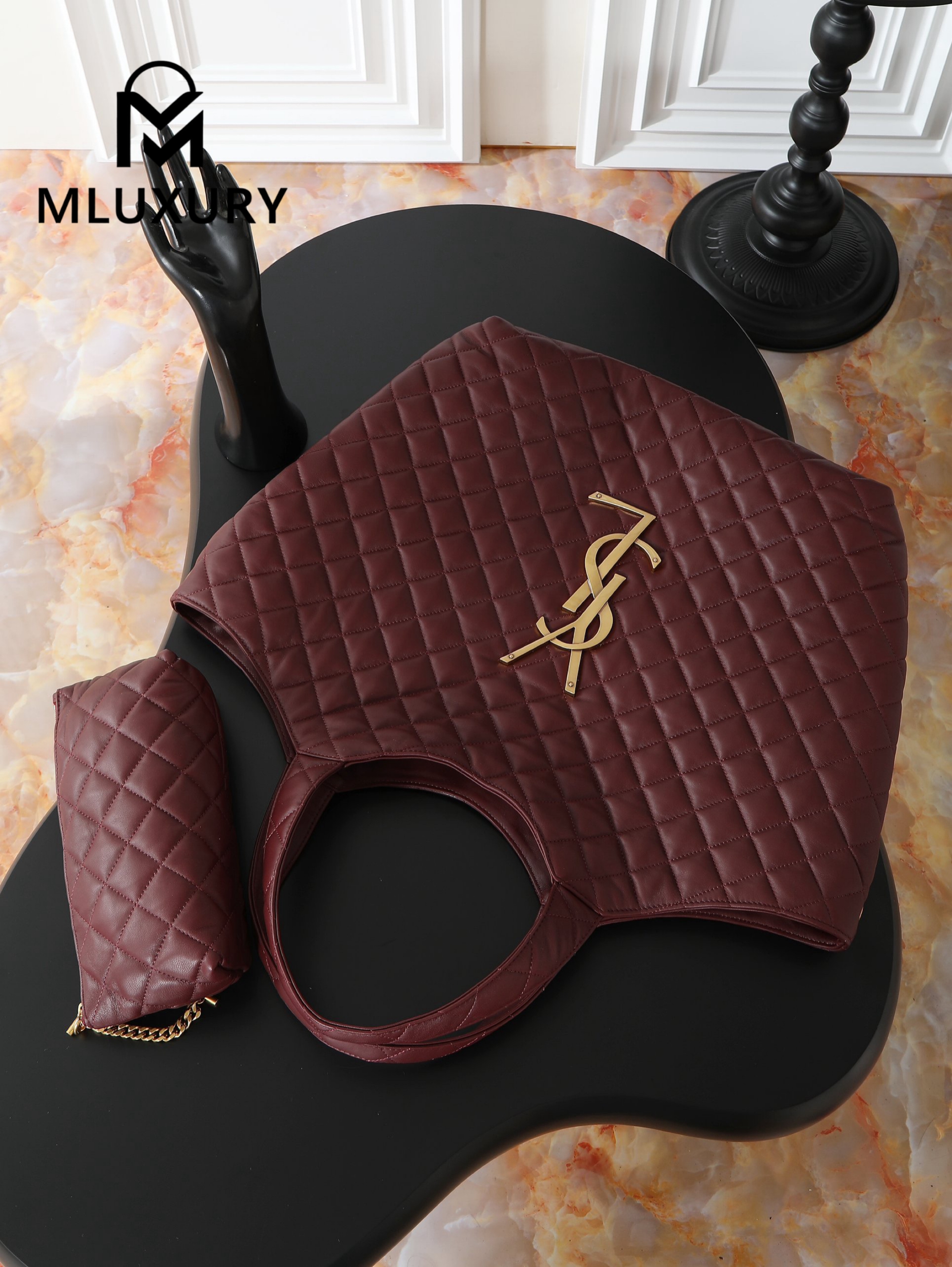 YSL ICARE Burgundy Lambskin Antique Gold