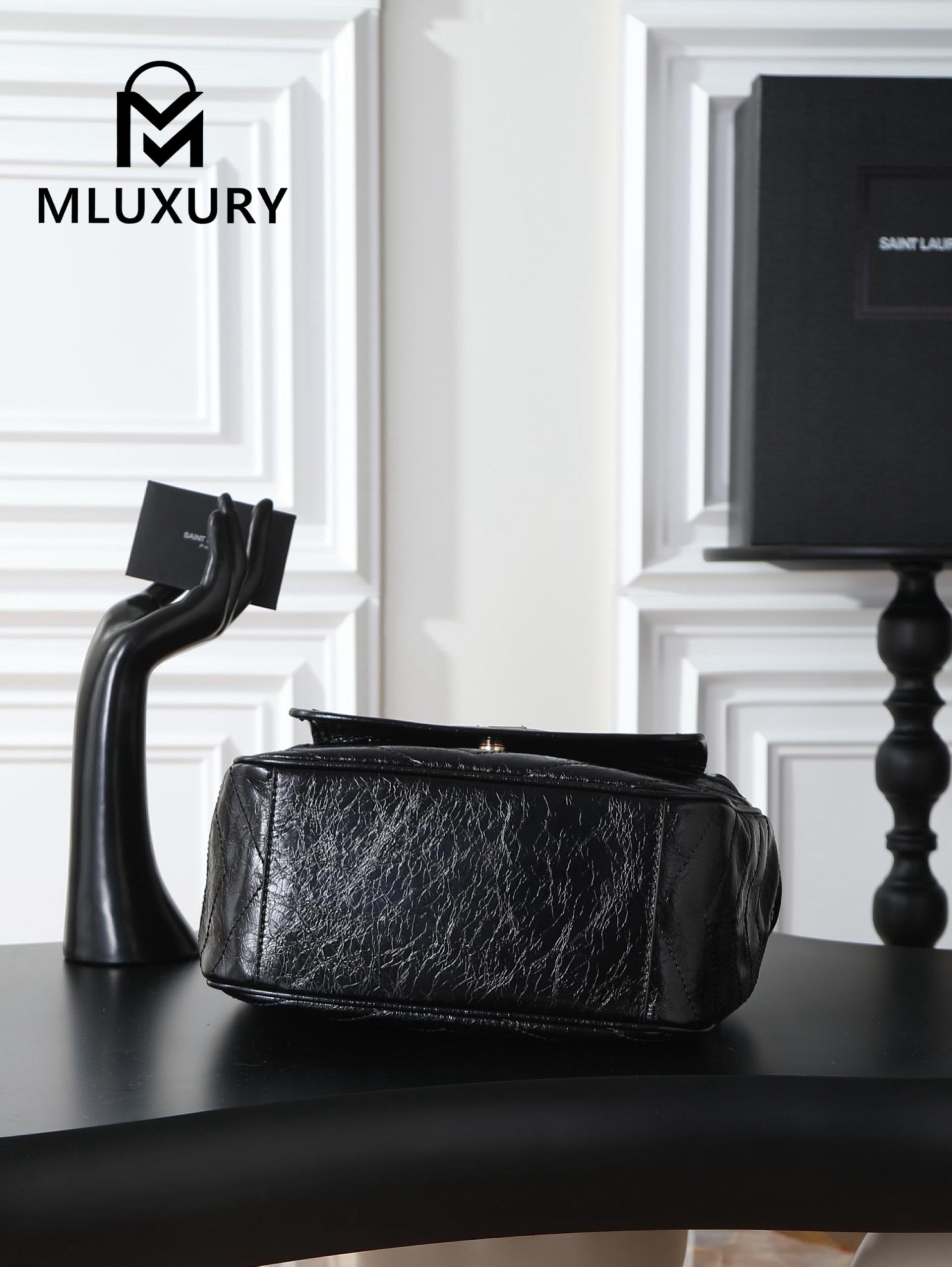 YSL NIKI Oil-waxed Black Leather with Gold accents