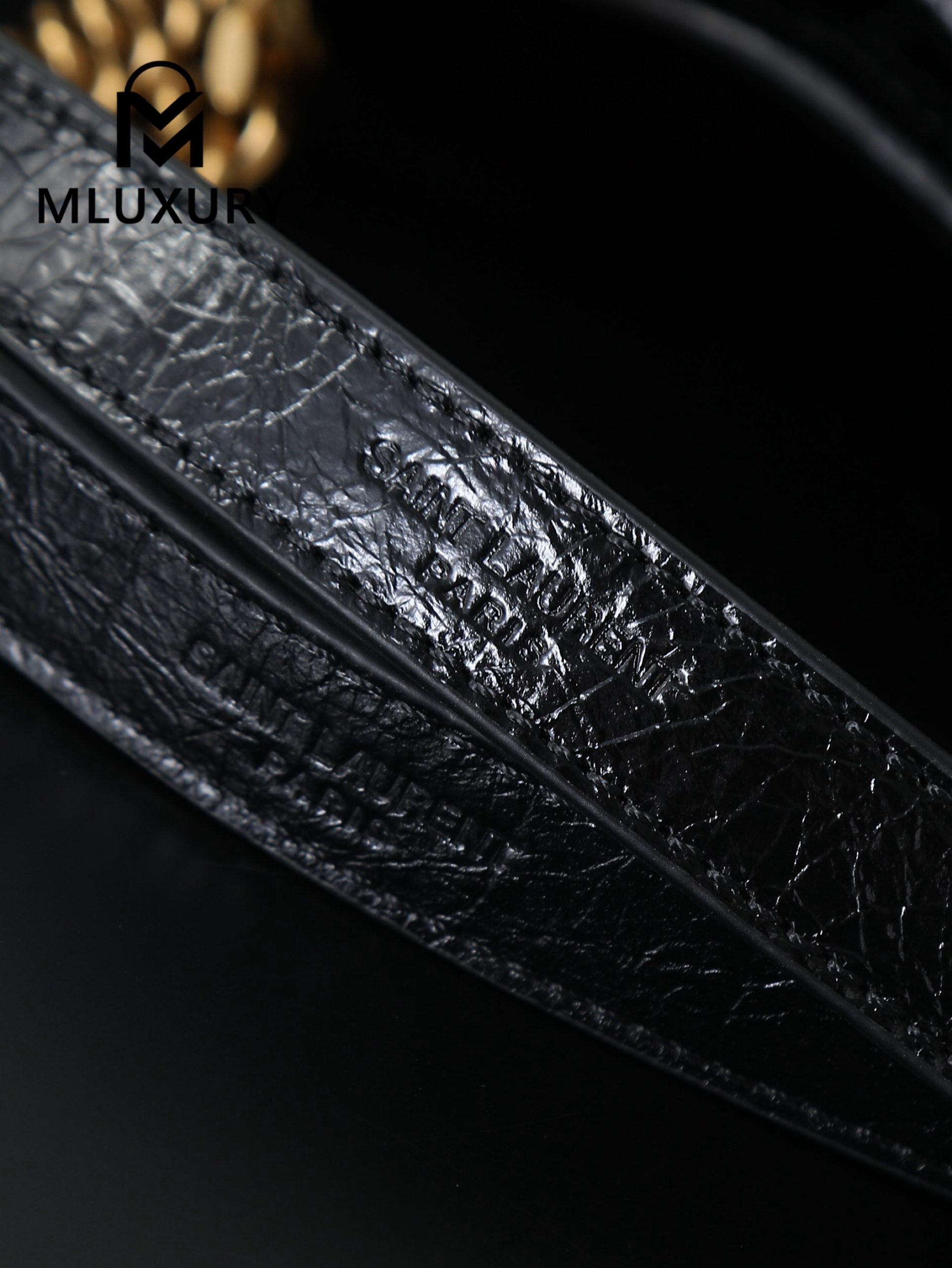 YSL NIKI Oil-waxed Black Leather with Gold accents