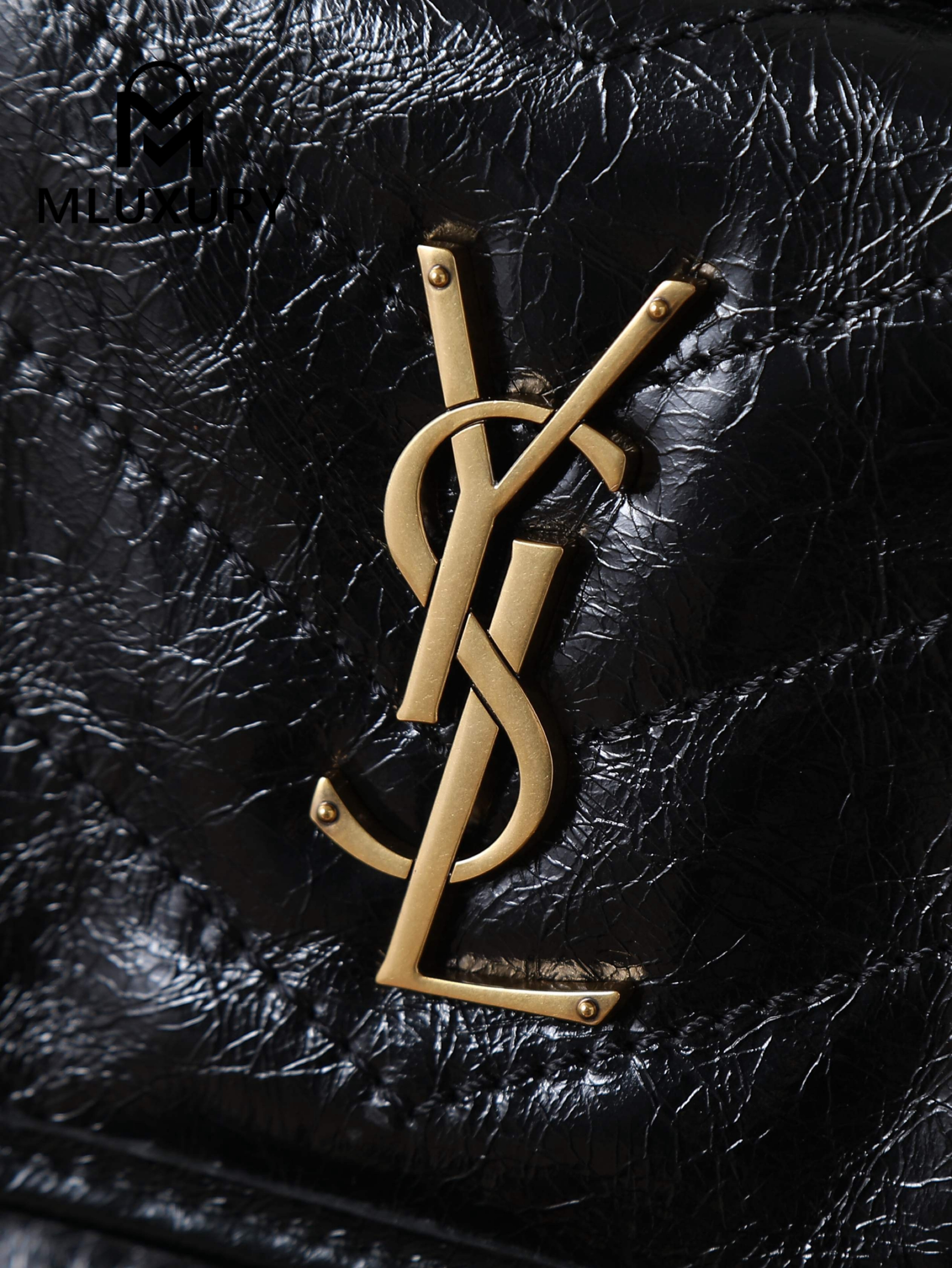 YSL NIKI Oil-waxed Black Leather with Gold accents