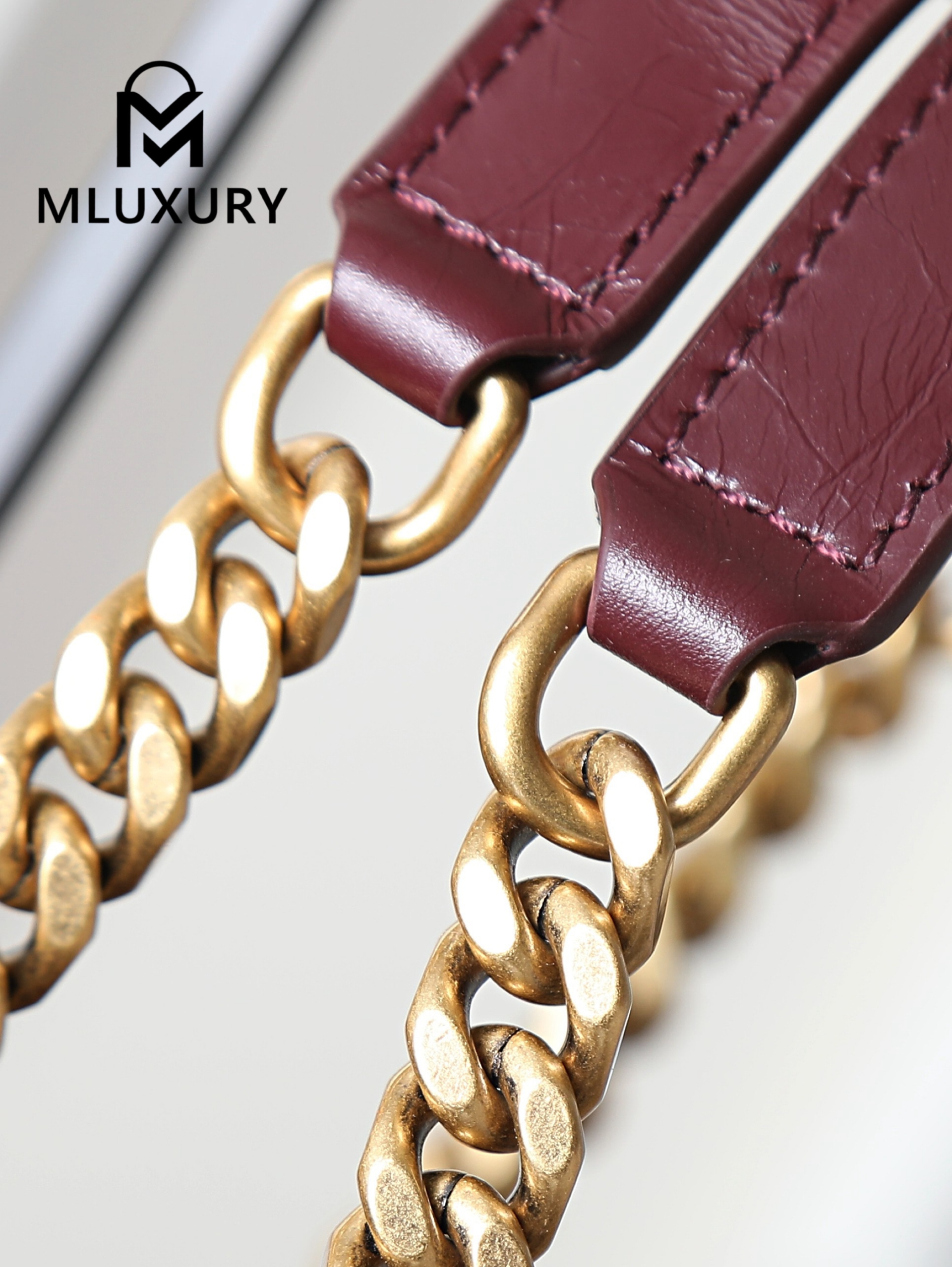 YSL NIKI Oil-waxed Burgundy Leather with Gold
