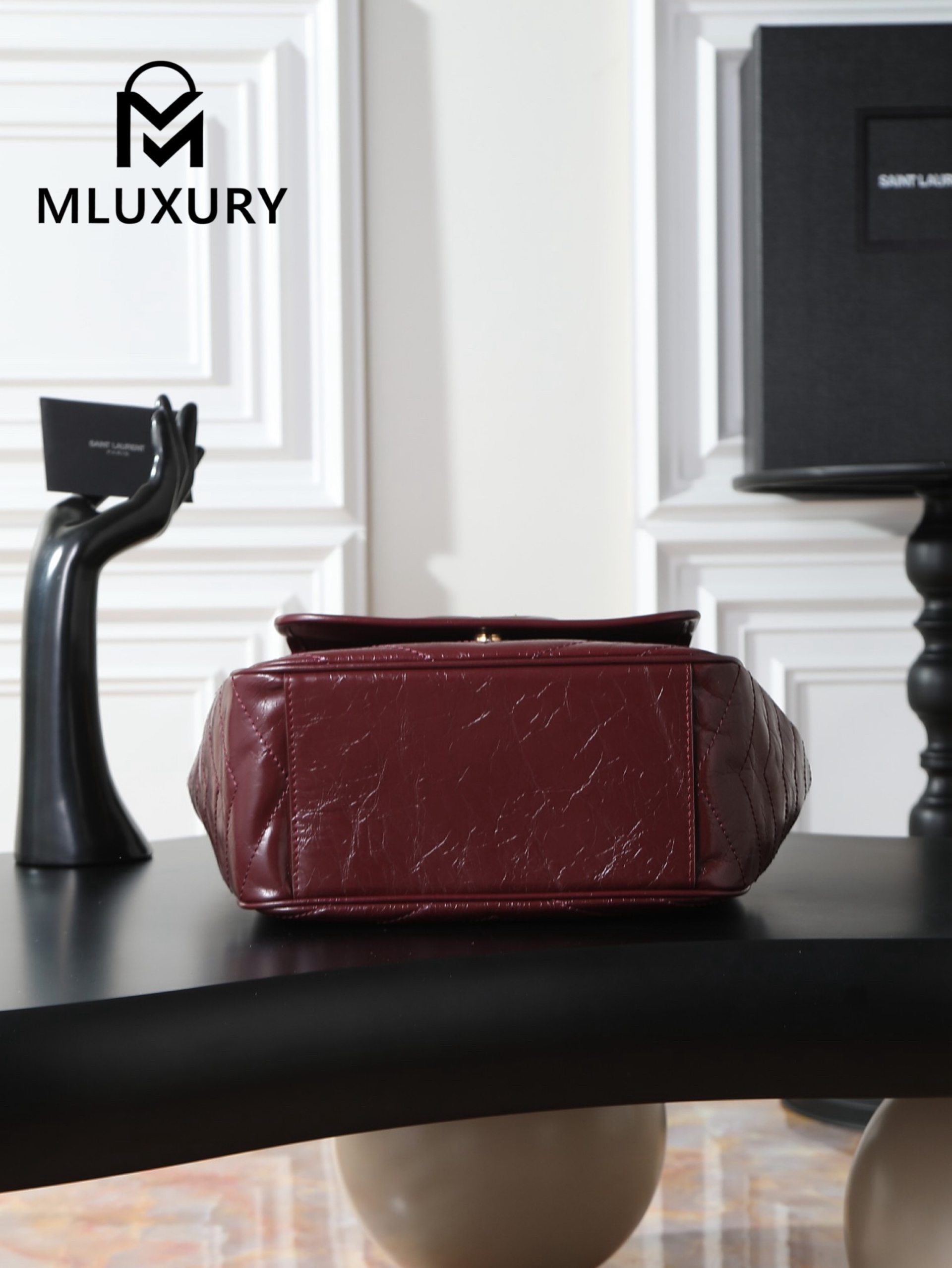 YSL NIKI Oil-waxed Burgundy Leather with Gold