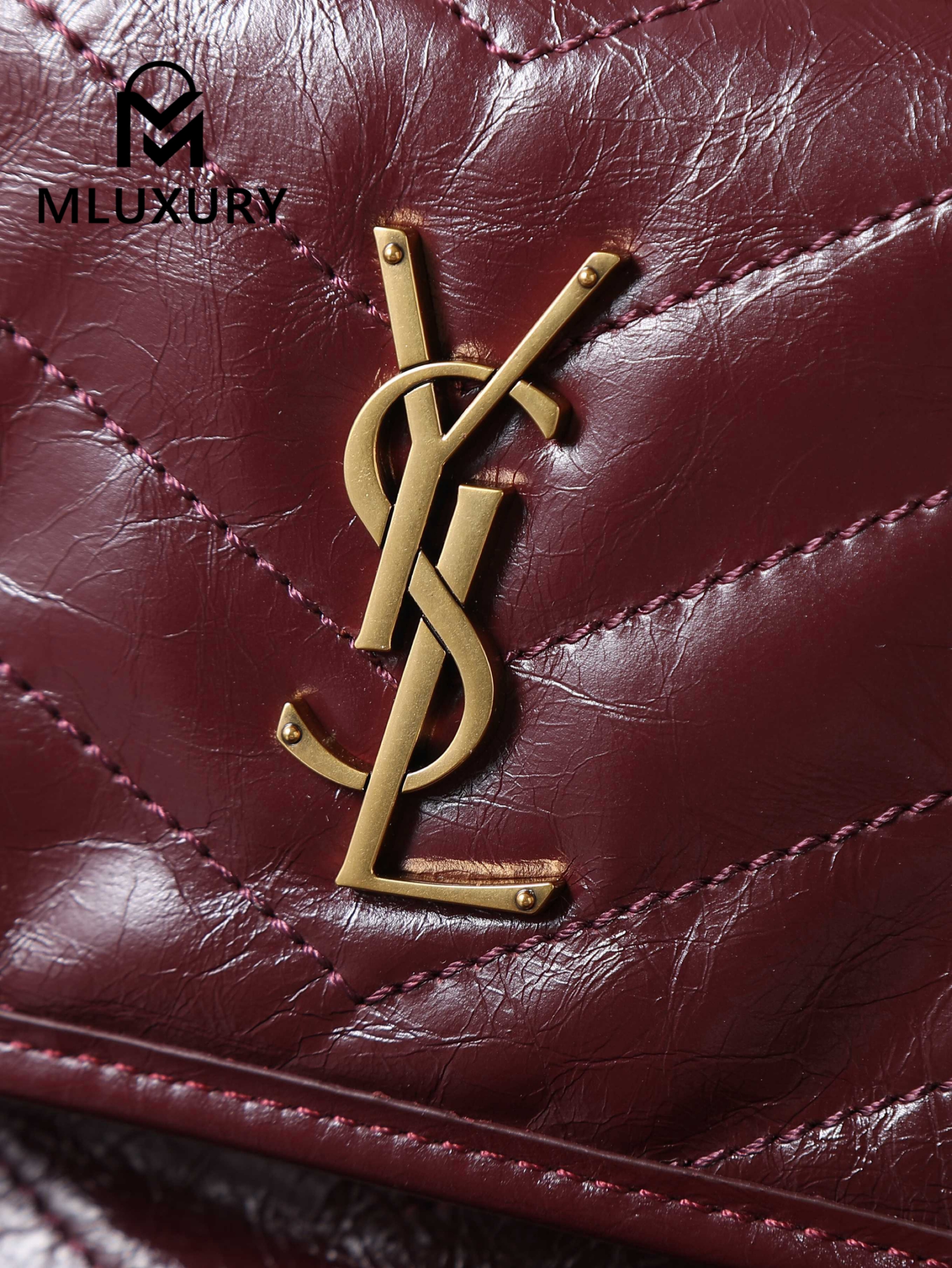 YSL NIKI Oil-waxed Burgundy Leather with Gold