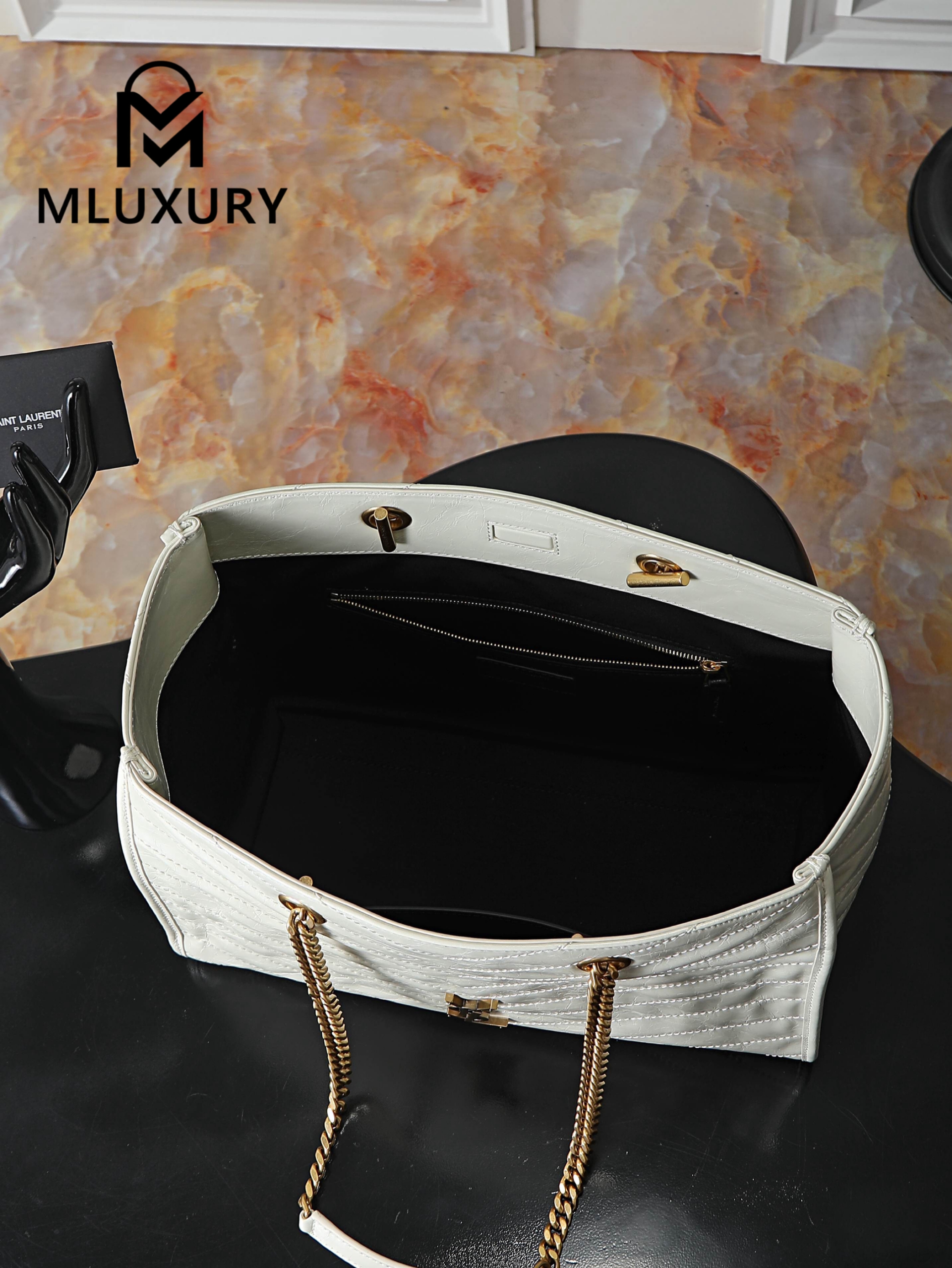 YSL Niki Small Shopping Bag, Large Size, White