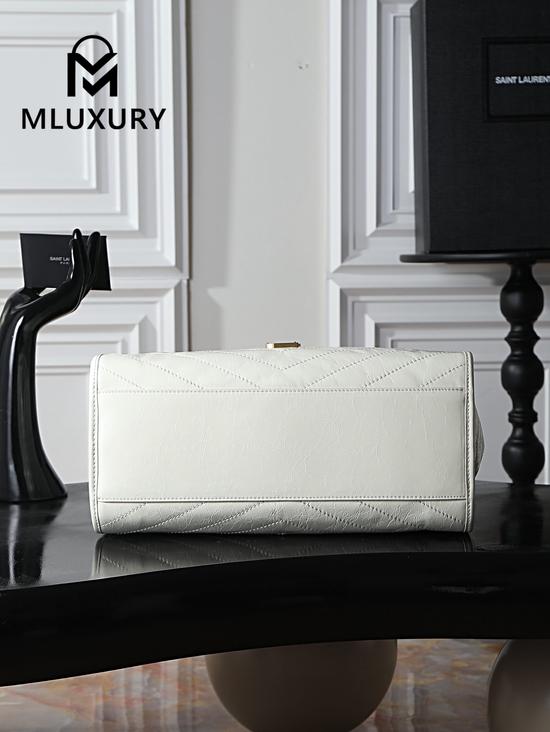 YSL Niki Small Shopping Bag, Large Size, White