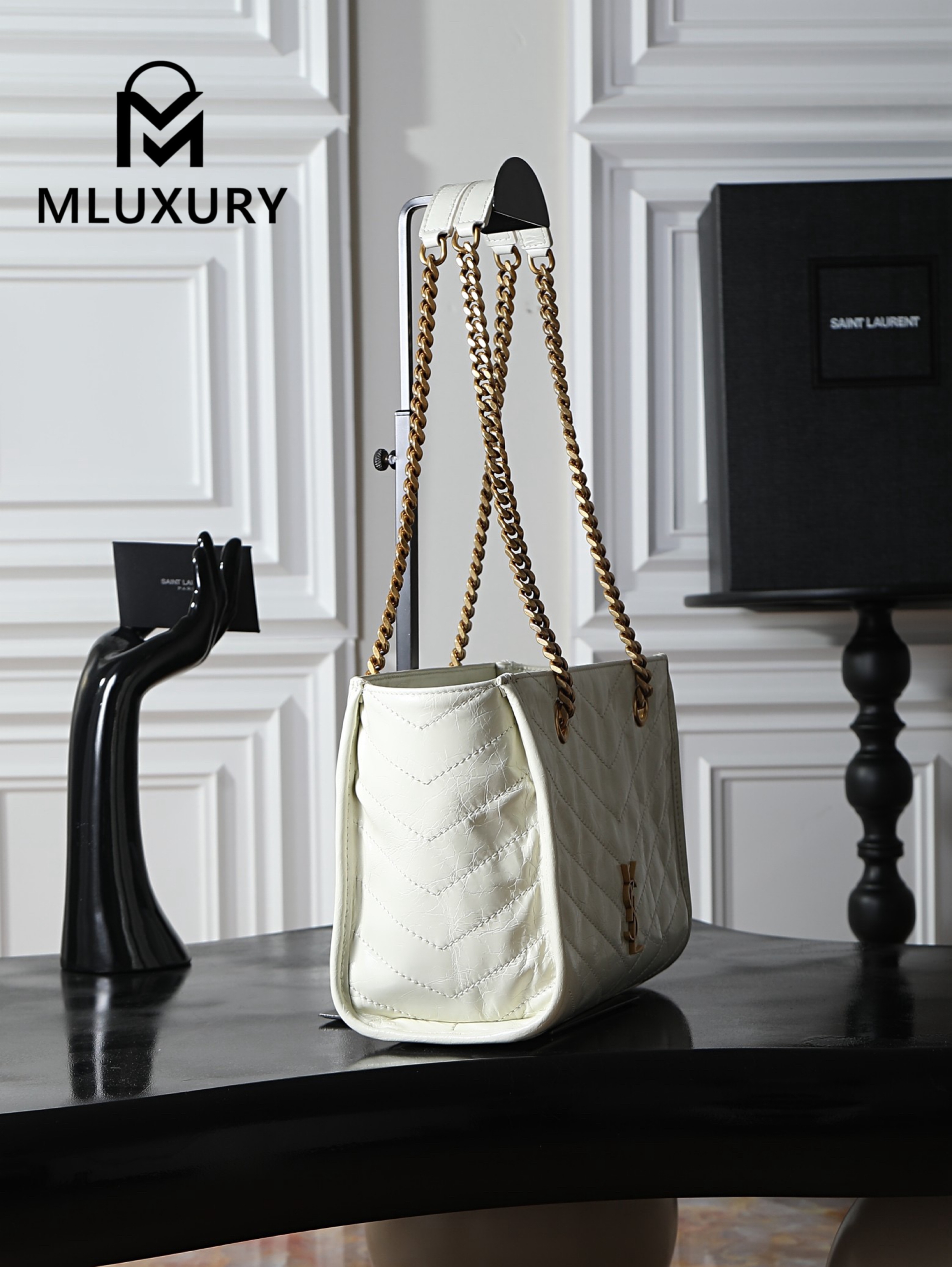 YSL Niki Small Shopping Bag, Small Size, White