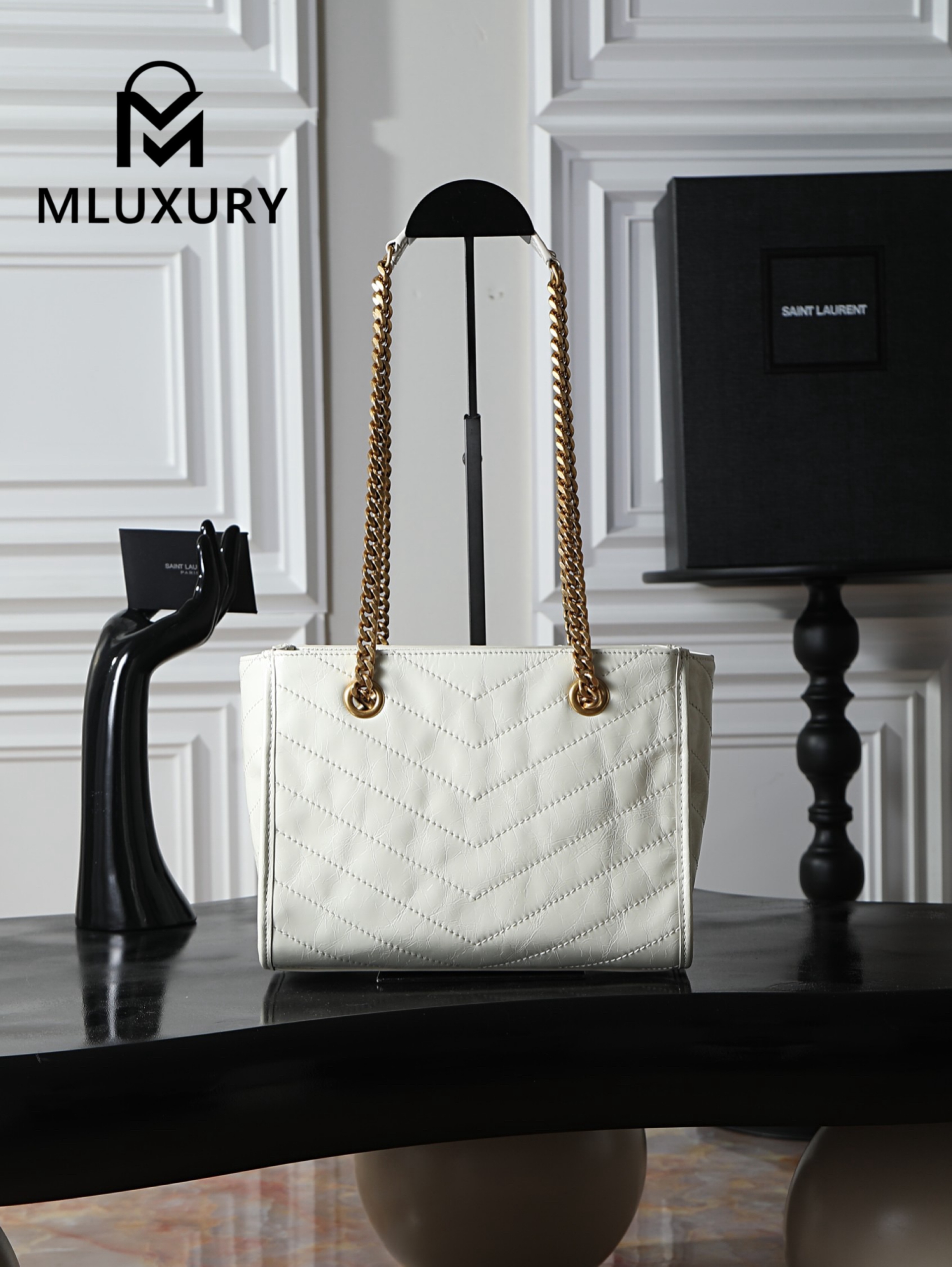 YSL Niki Small Shopping Bag, Small Size, White