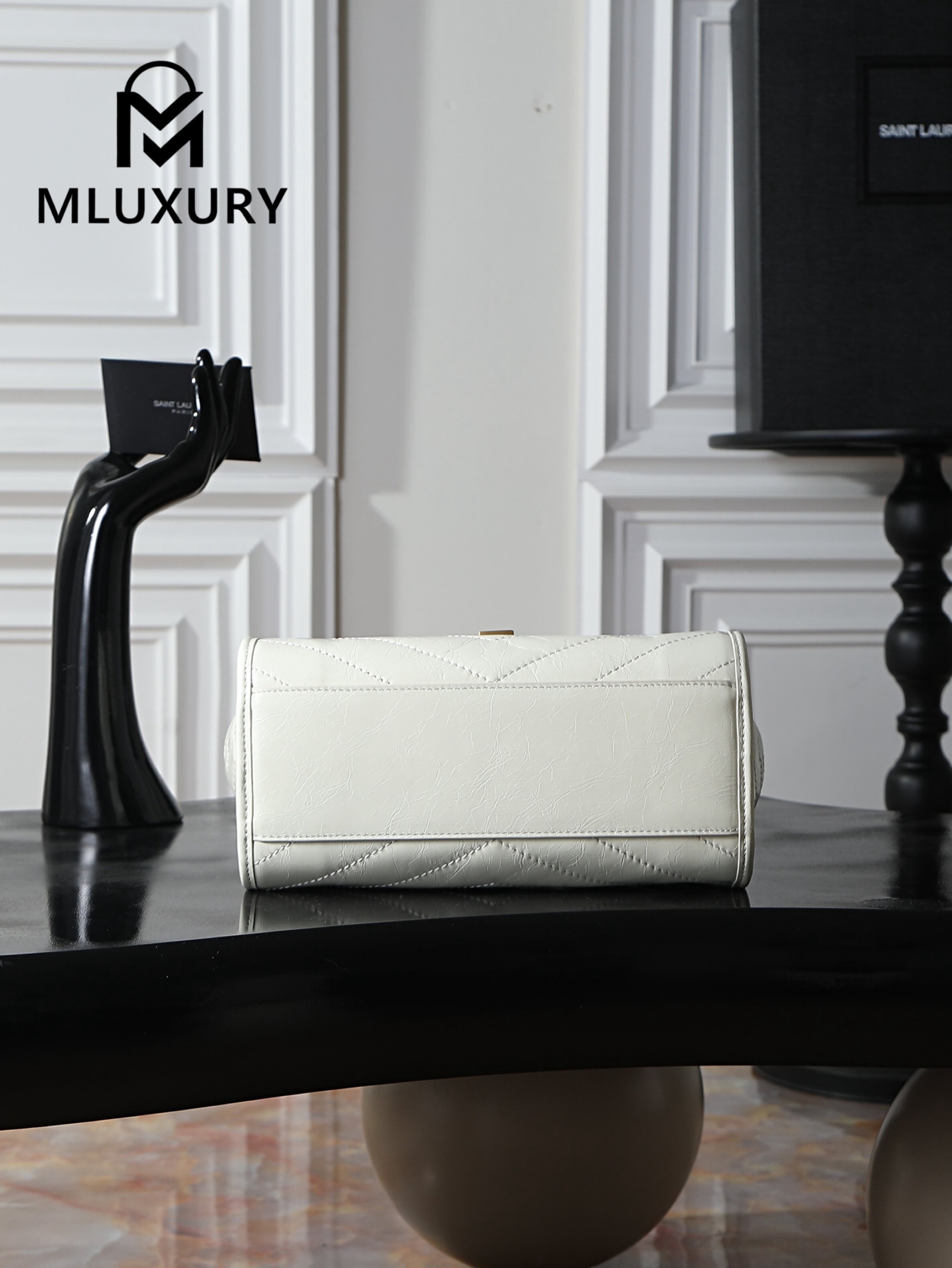YSL Niki Small Shopping Bag, Small Size, White