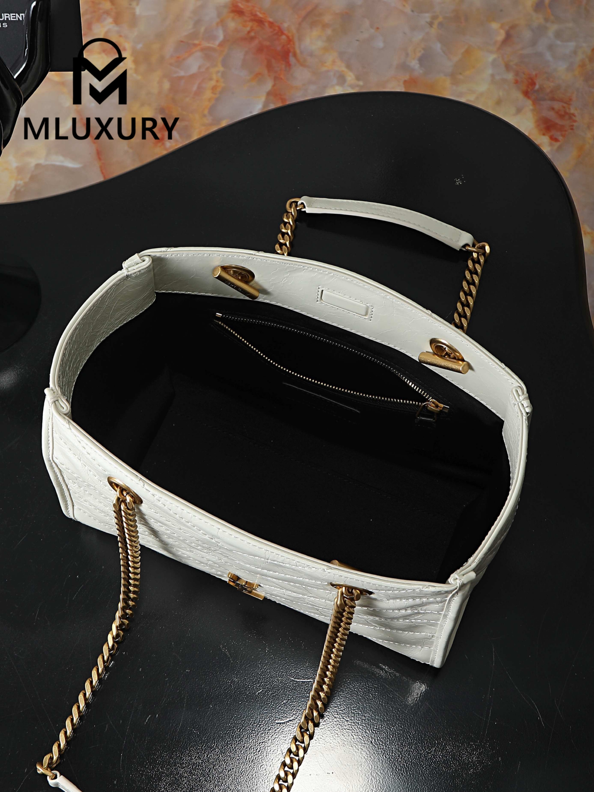 YSL Niki Small Shopping Bag, Small Size, White