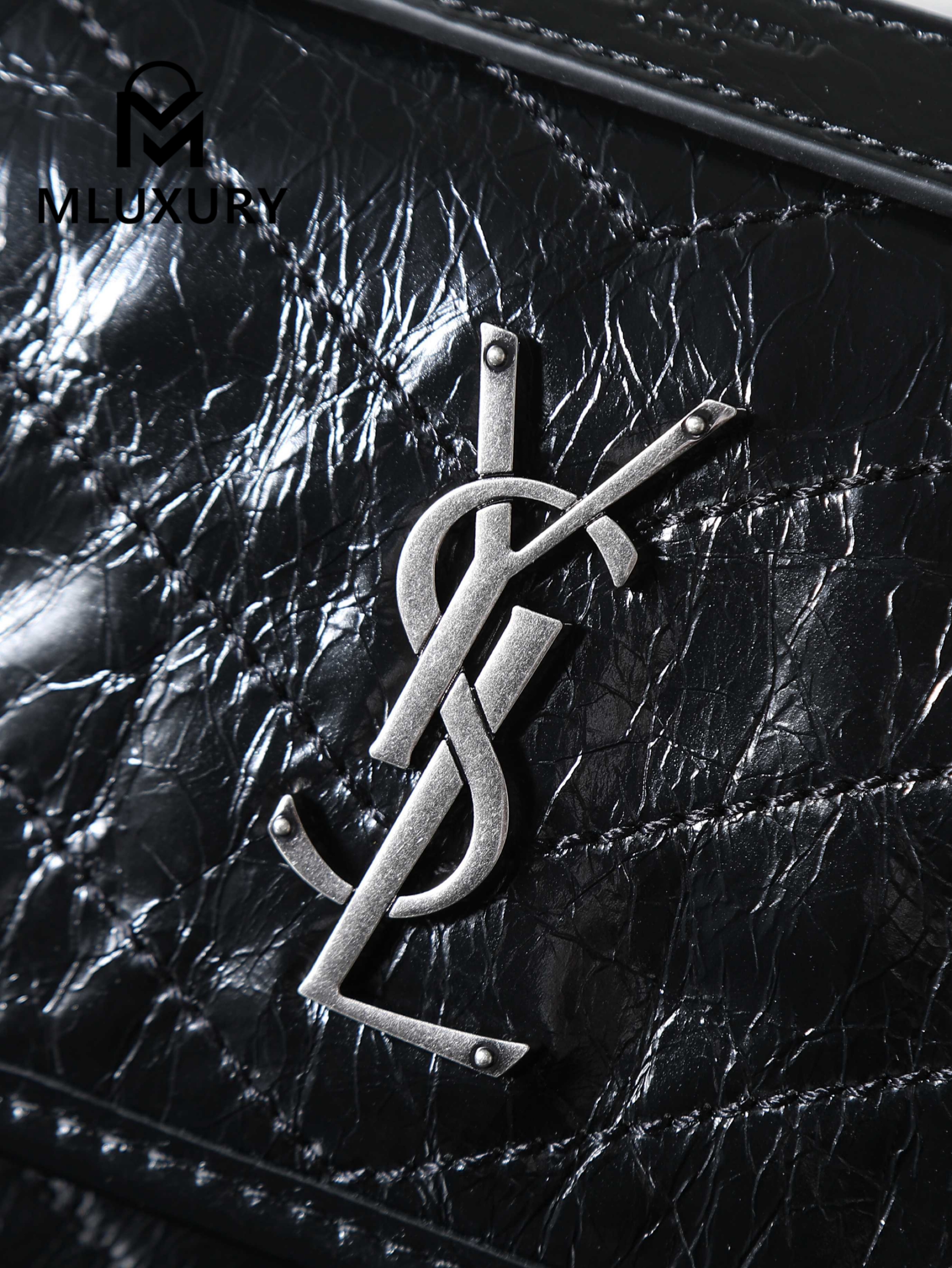 YSL Niki Black with Silver Buckle, Waxed Leather, 22cm