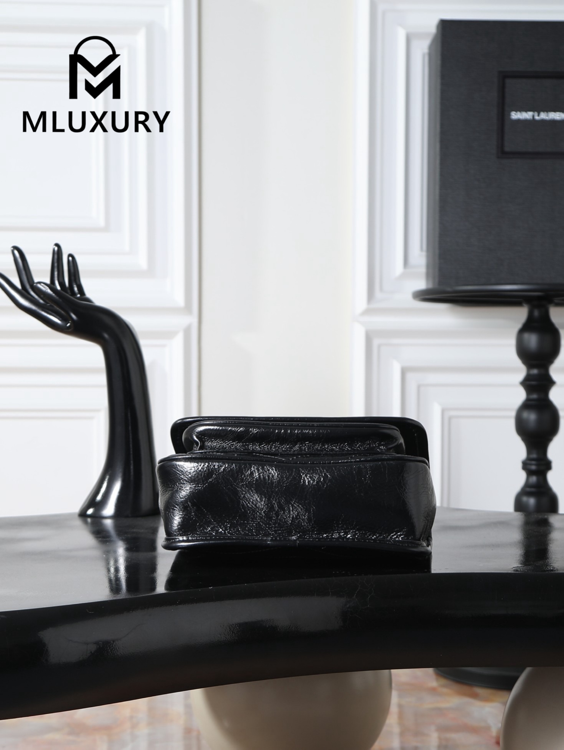 YSL Niki Black with Silver Buckle, Waxed Leather, 22cm
