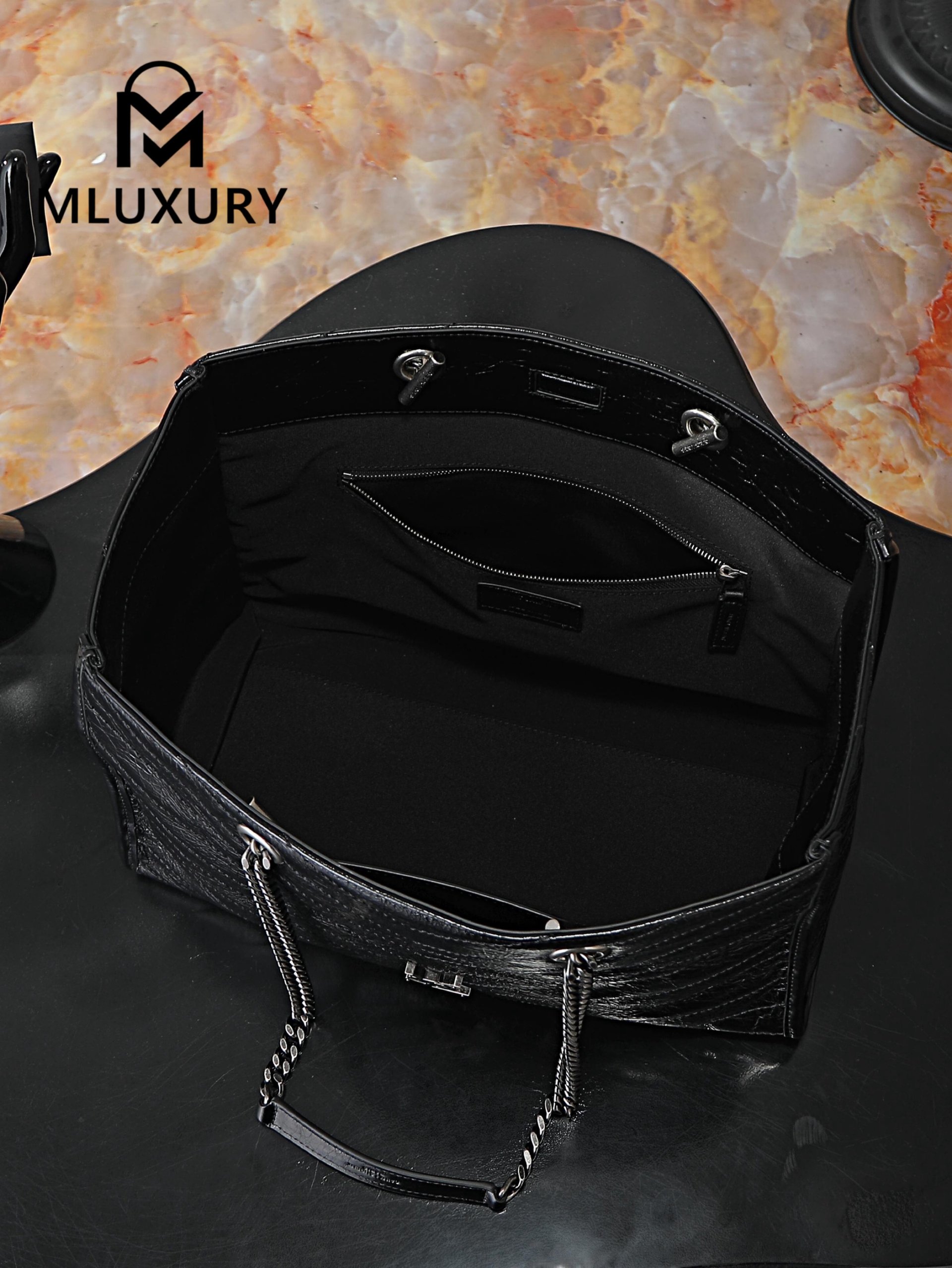 YSL Niki Small Shopping Bag, Black & Silver