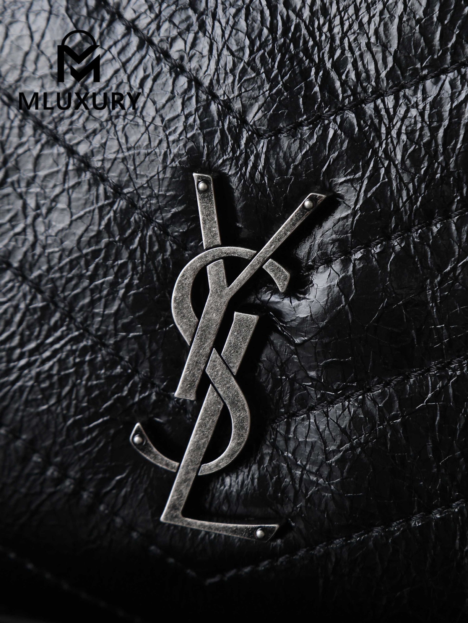 YSL Niki Small Shopping Bag, Black & Silver