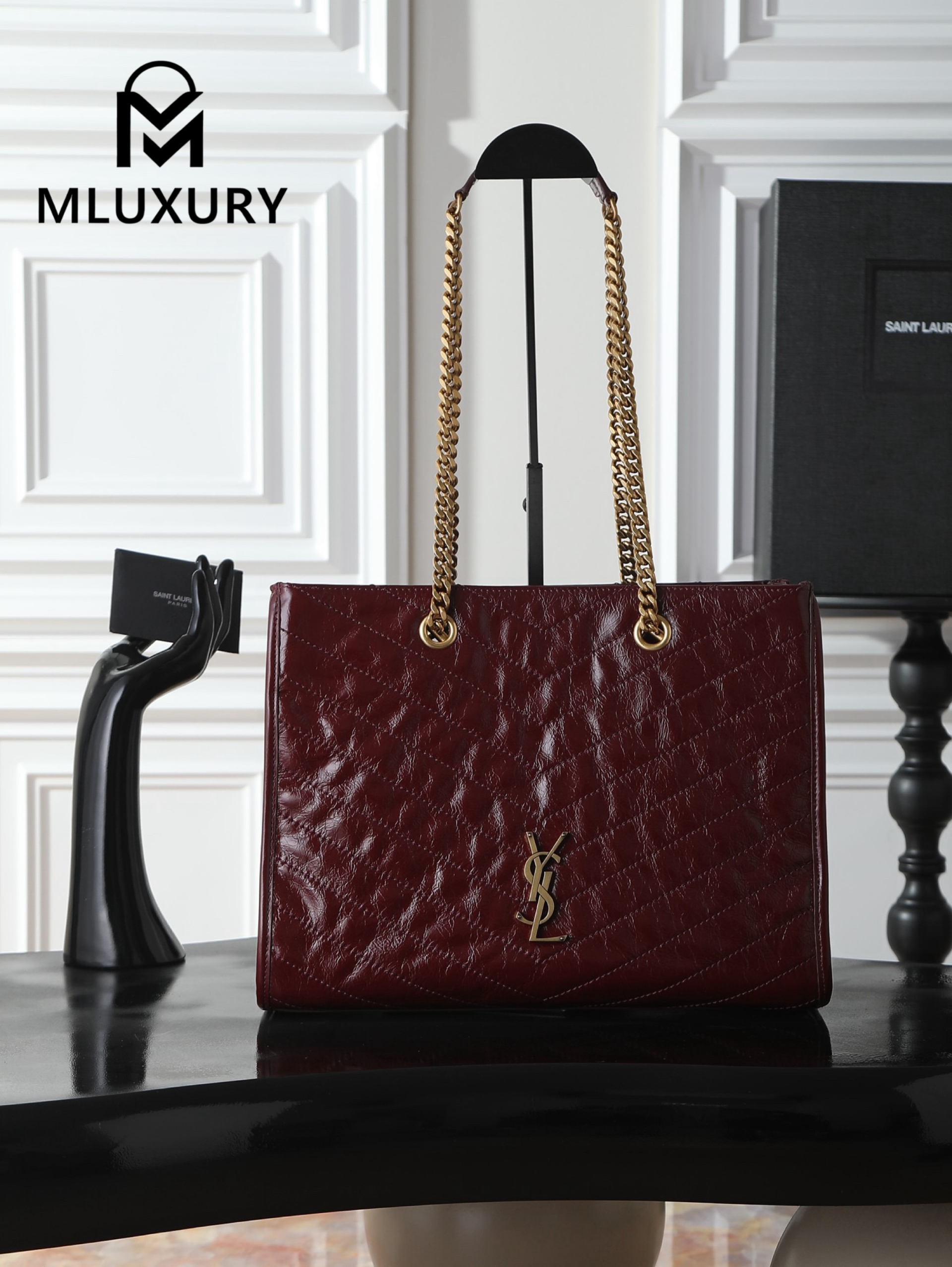 YSL Niki Small Shopping Bag, Large Size, Red&Gold