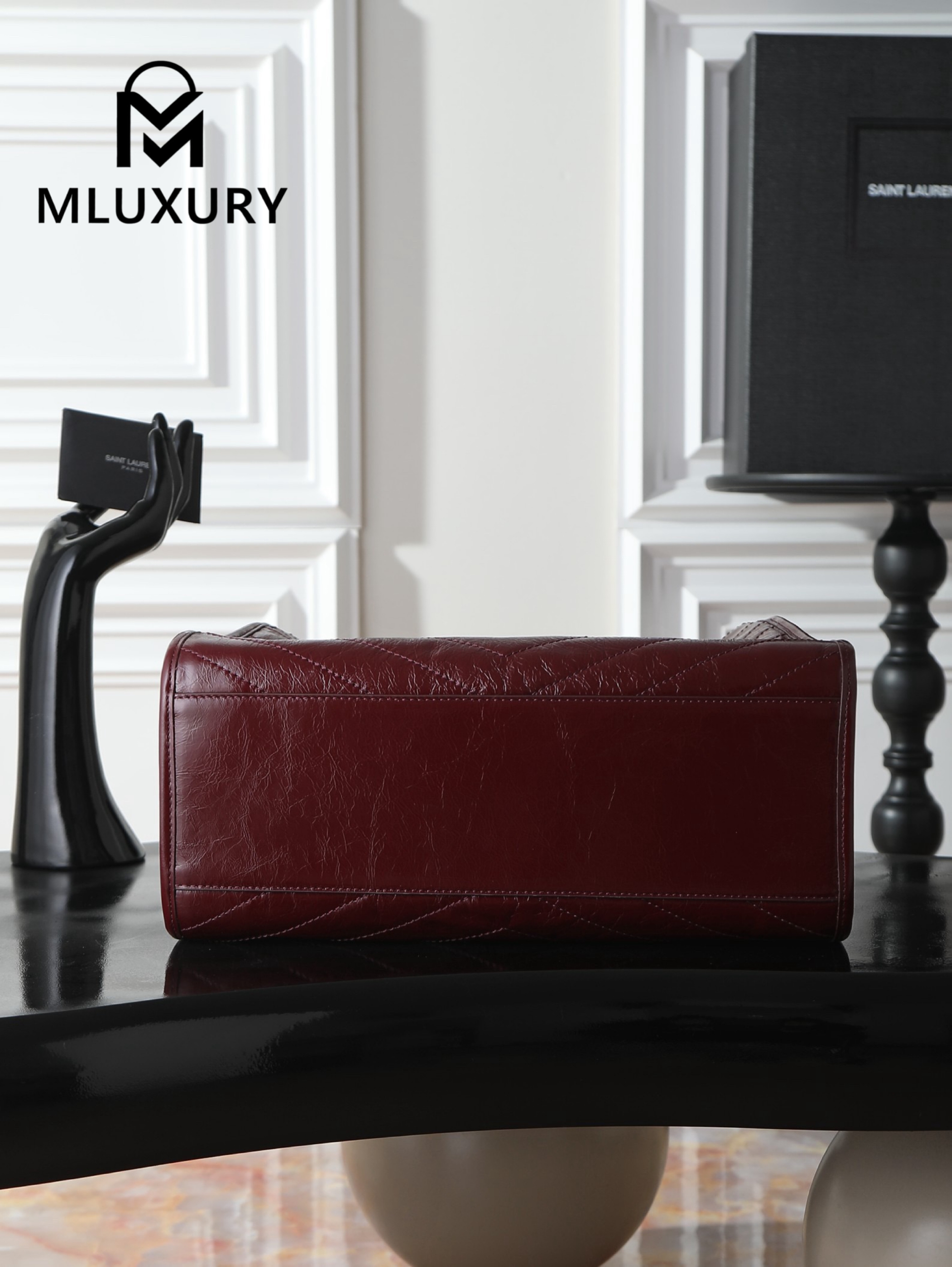 YSL Niki Small Shopping Bag, Large Size, Red&Gold