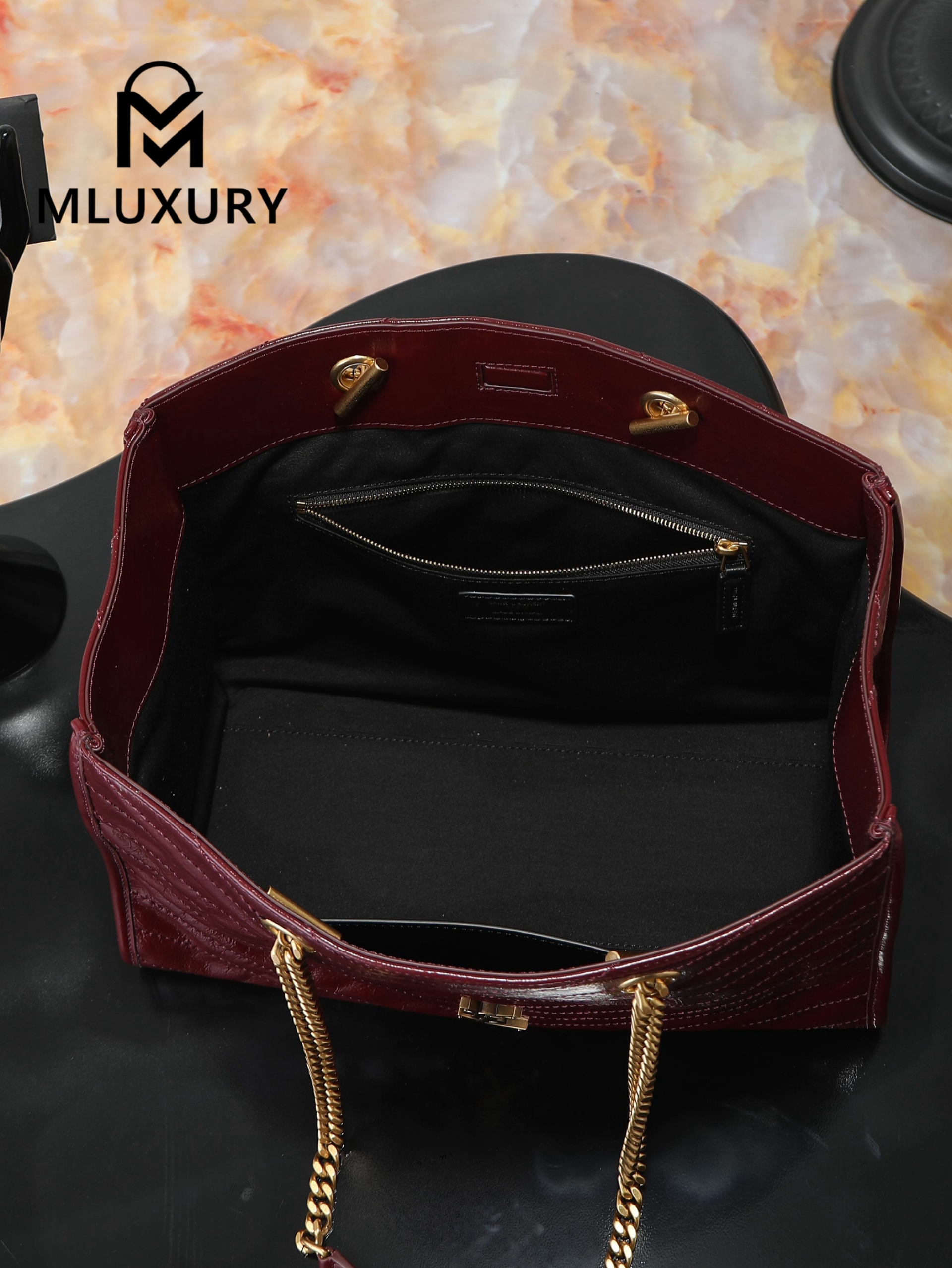 YSL Niki Small Shopping Bag, Large Size, Red&Gold
