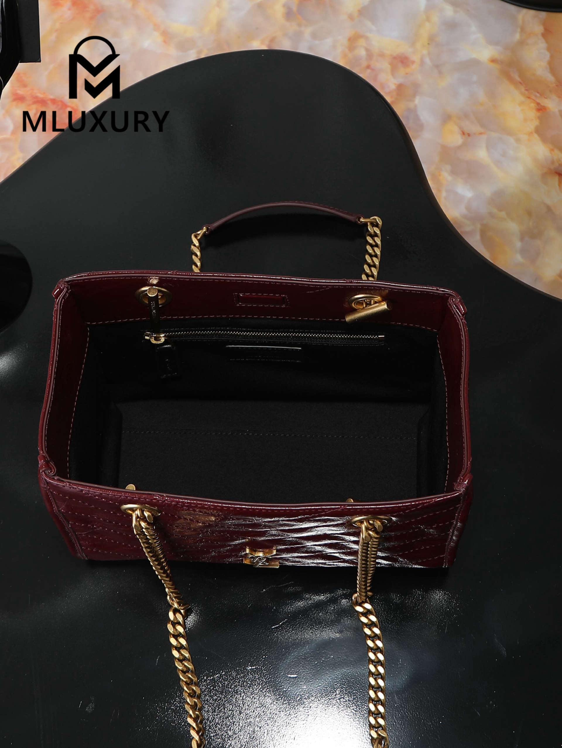 YSL Niki Small Shopping Bag, Small Size, Red&Gold