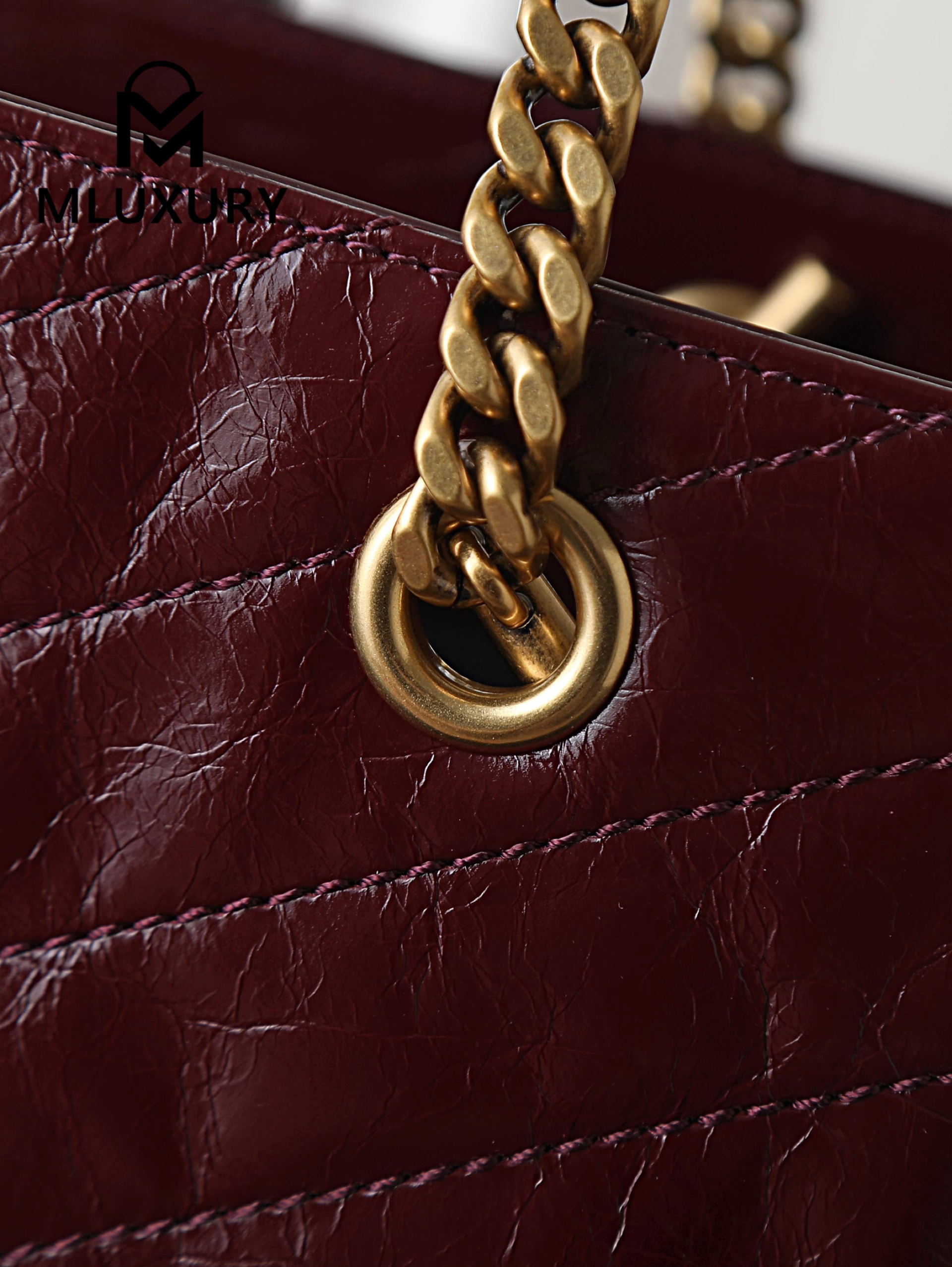 YSL Niki Small Shopping Bag, Small Size, Red&Gold